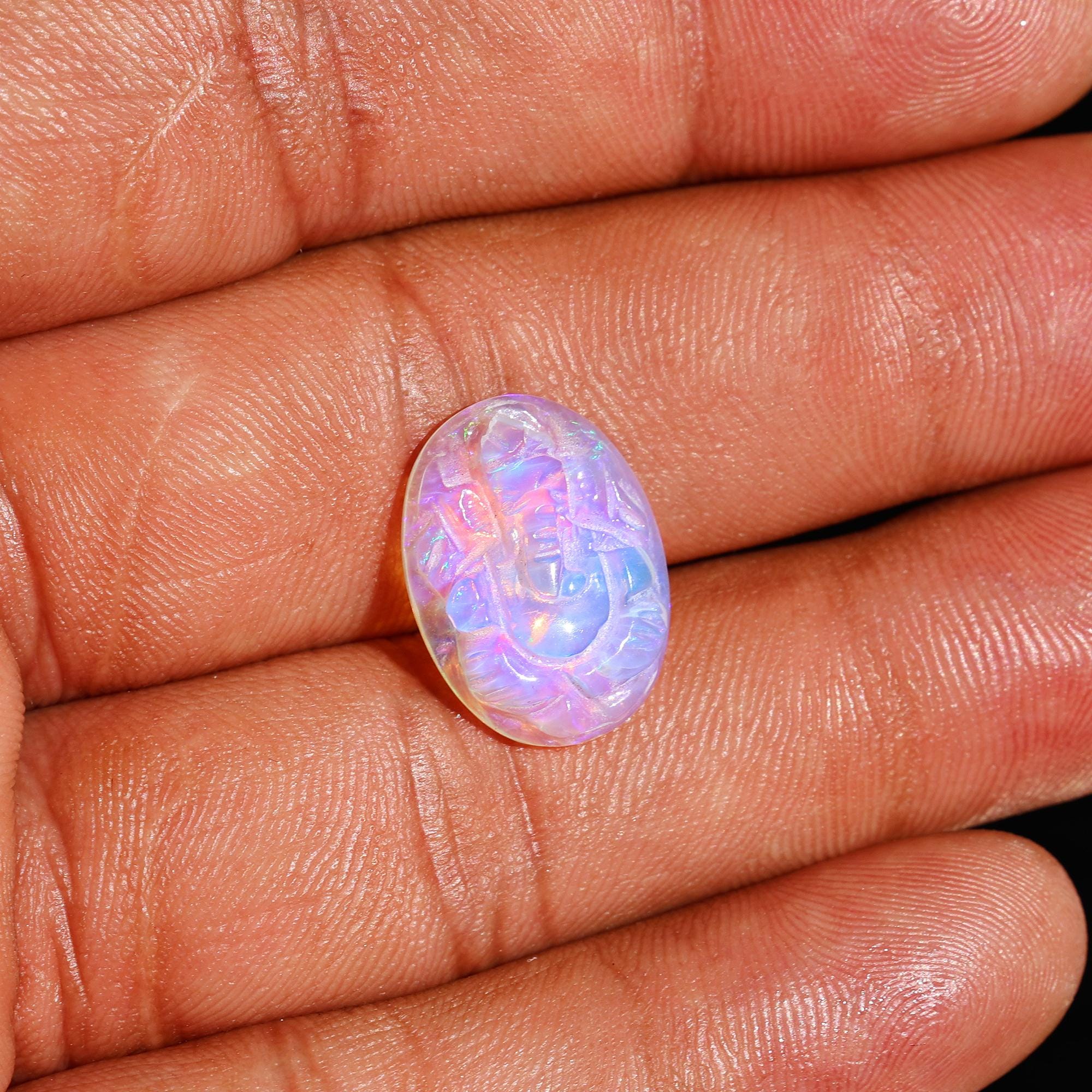 Welo Fire Opal Carving: Ganesha Gemstone Figurine (5.60 Carat)