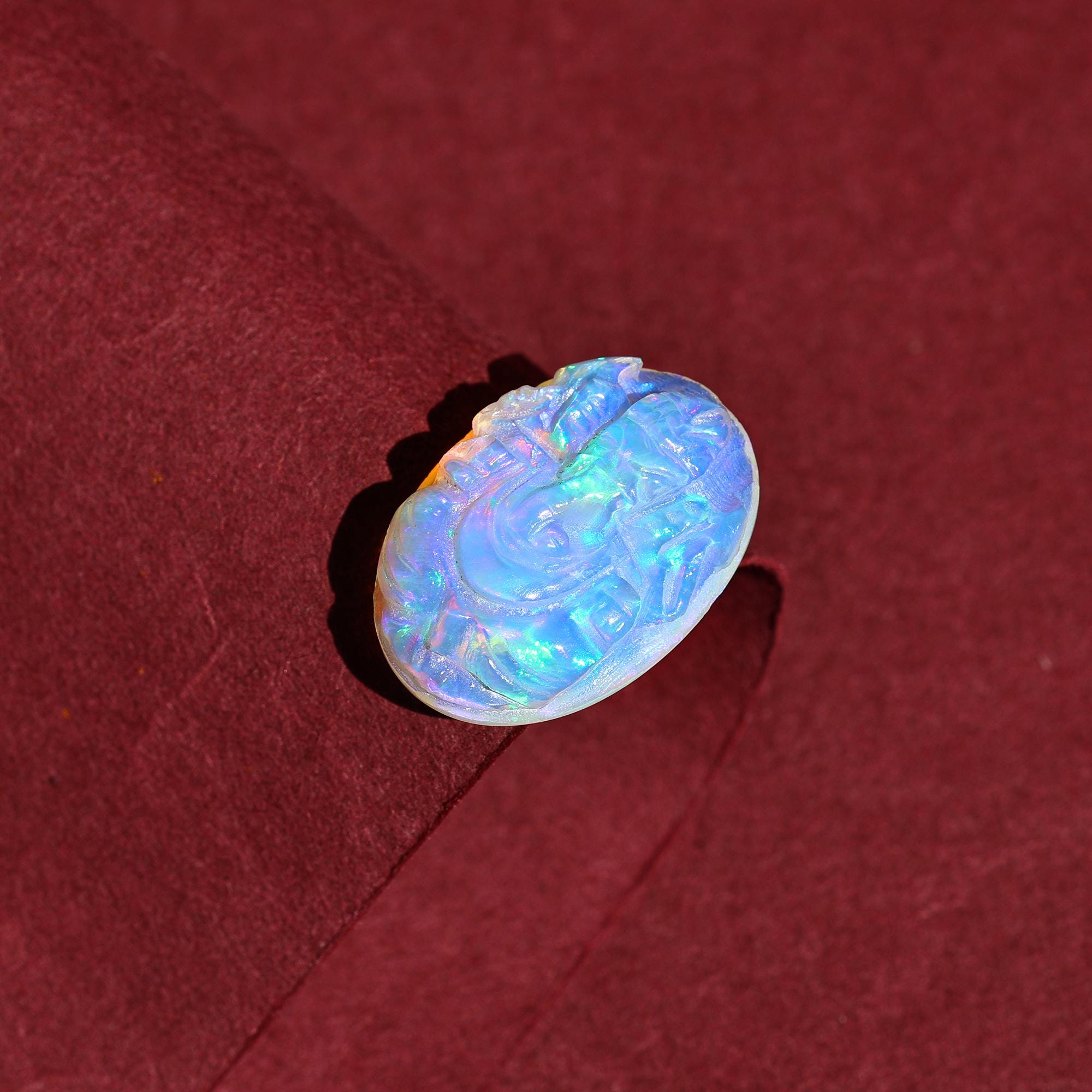 Hand Carved Opal Ganesha Statue: 9.60 Carat Gemstone Figurine