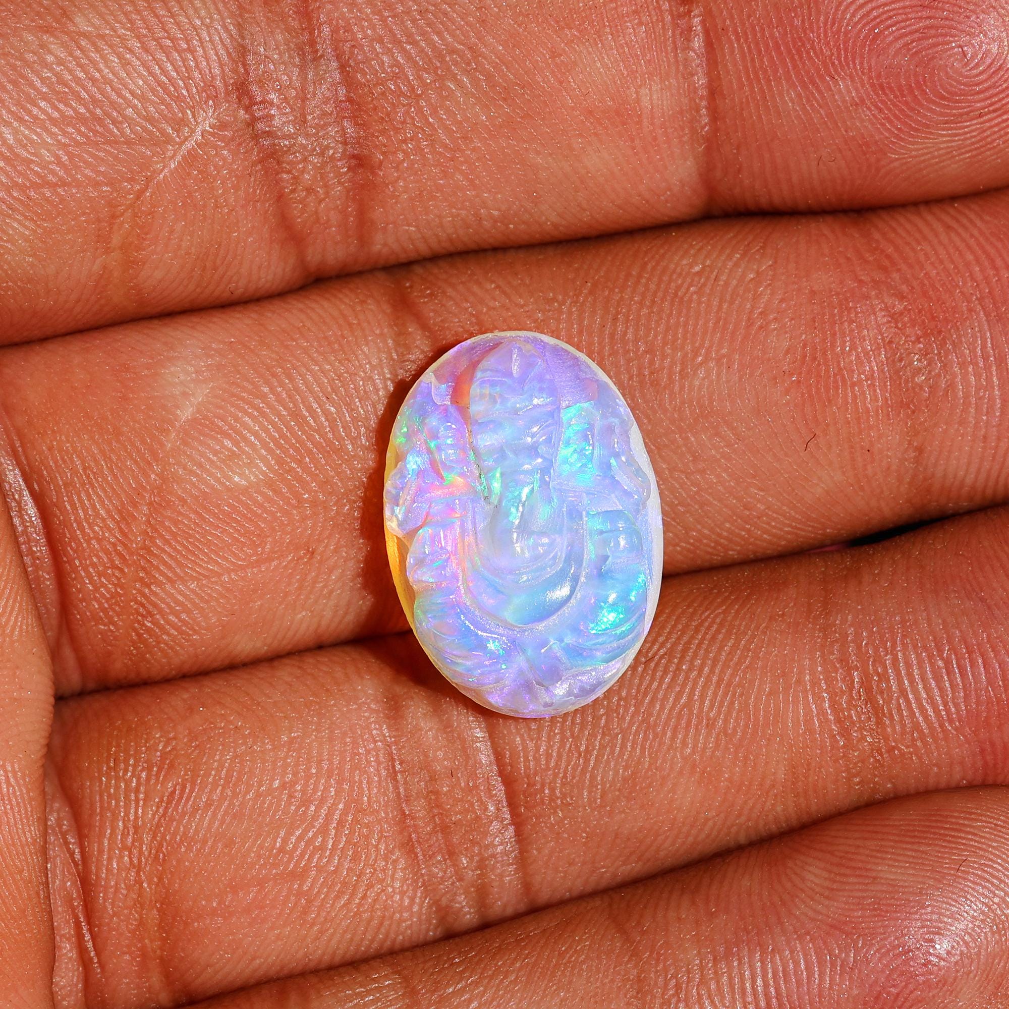 Hand Carved Opal Ganesha Statue: 9.60 Carat Gemstone Figurine