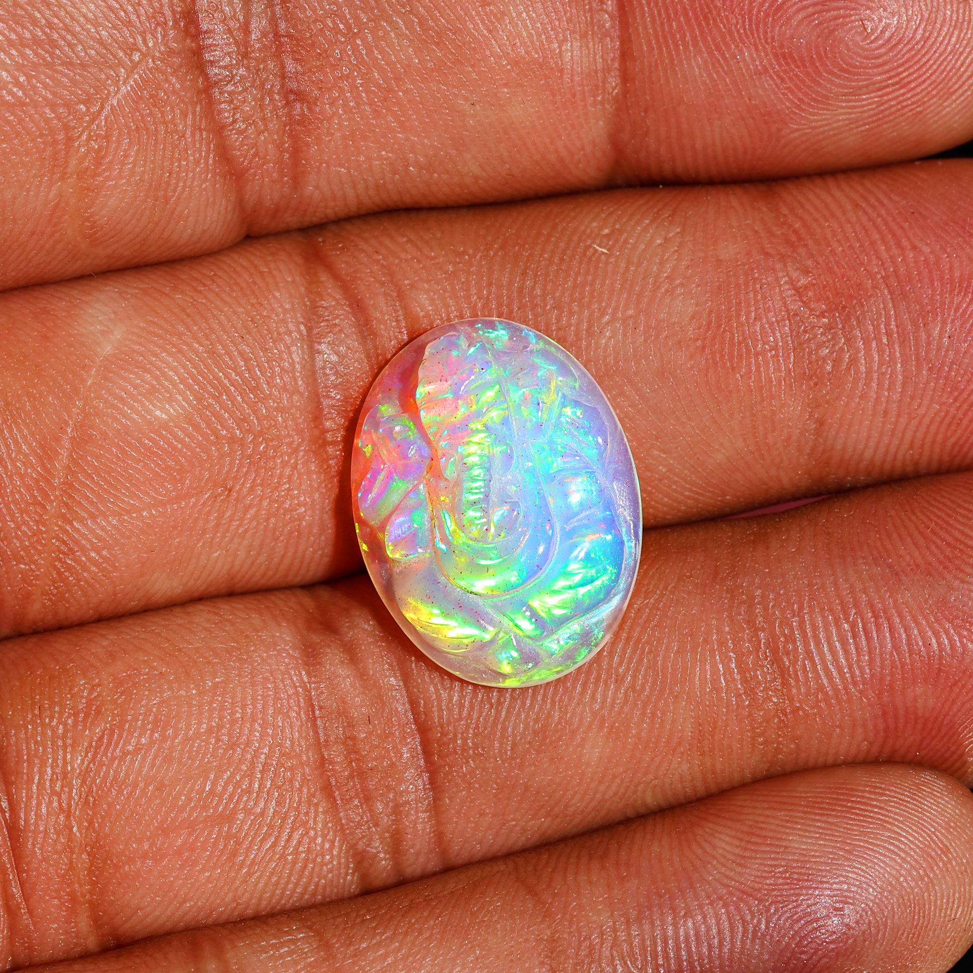Welo Fire Opal Carving: Handmade Ganesha Gemstone (8 Carat)