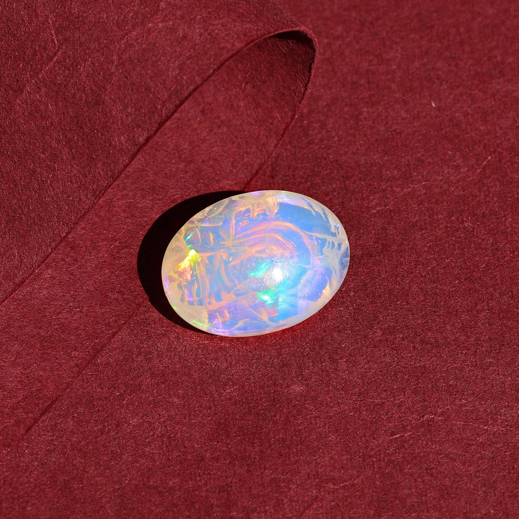 Opal Crystal Ganesha Statue: Hand-Carved Gemstone Idol, Healing Crystal (12.20 Carat)