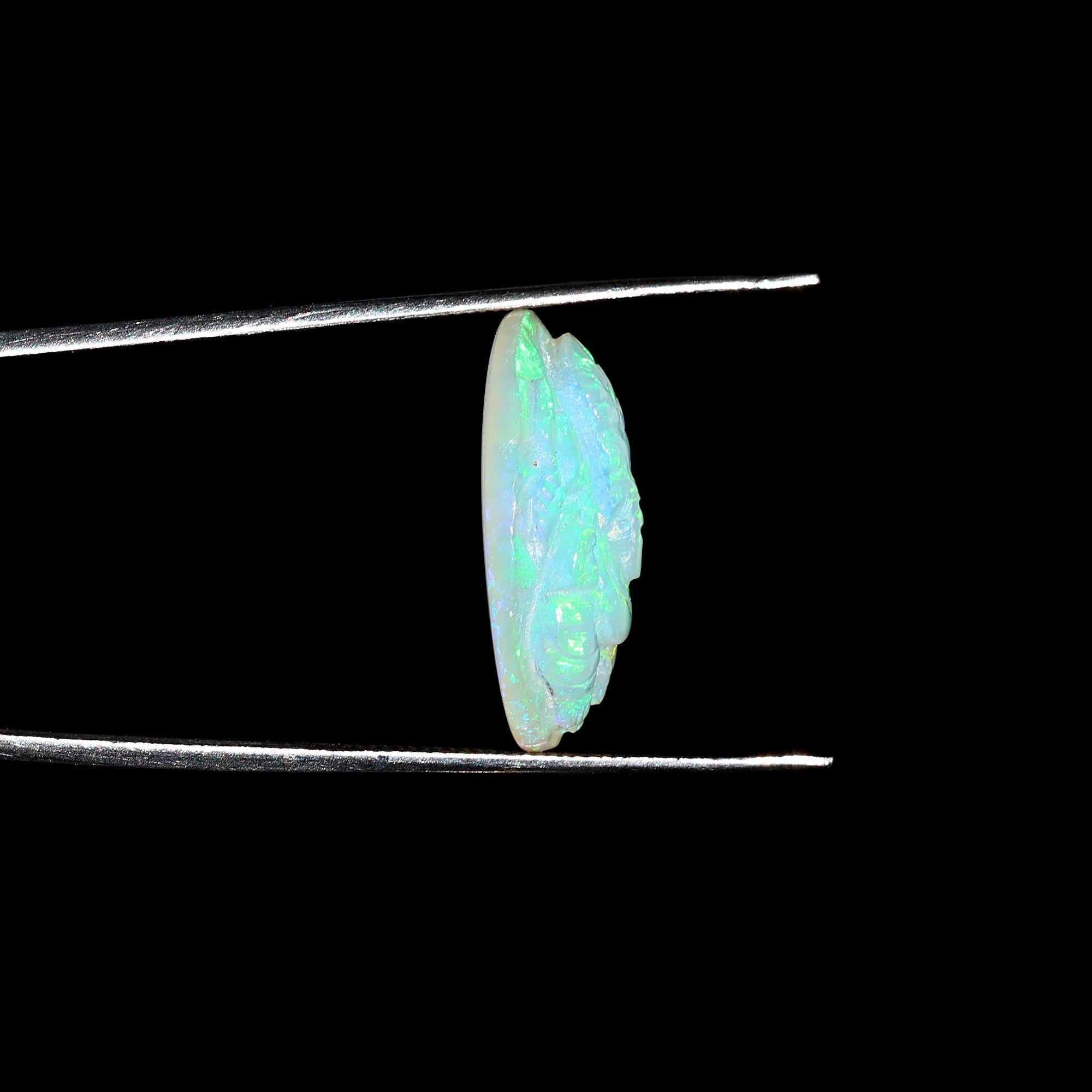 White Opal Ganesha Carving: 8.40 Carat Hindu God Statue