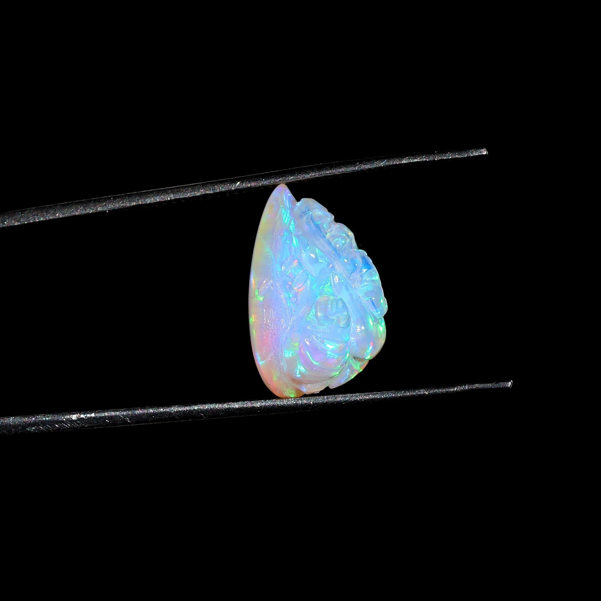 Ethiopian Opal Ganesha Idol: Heart Carving, Spiritual Hindu Figurine