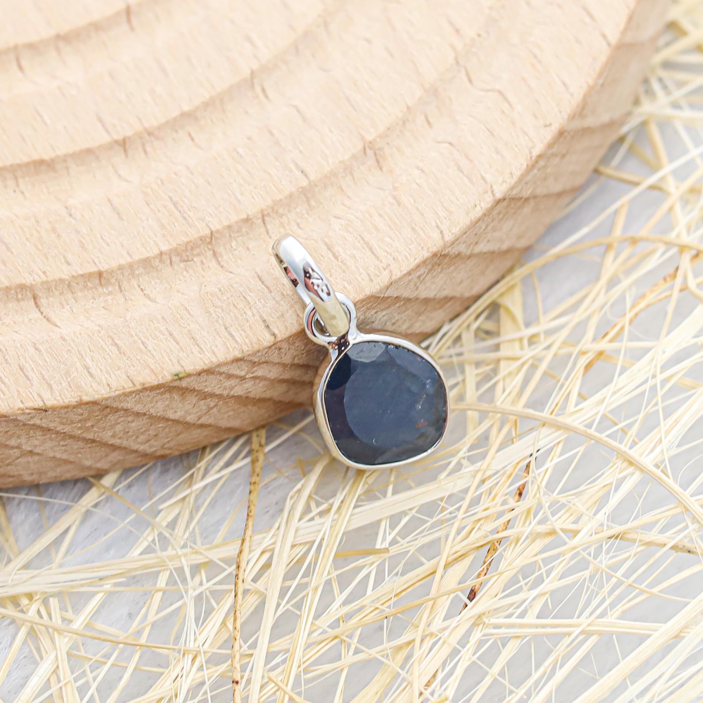 Minimalist Blue Sapphire Pendant: Sterling Silver Gemstone Jewelry