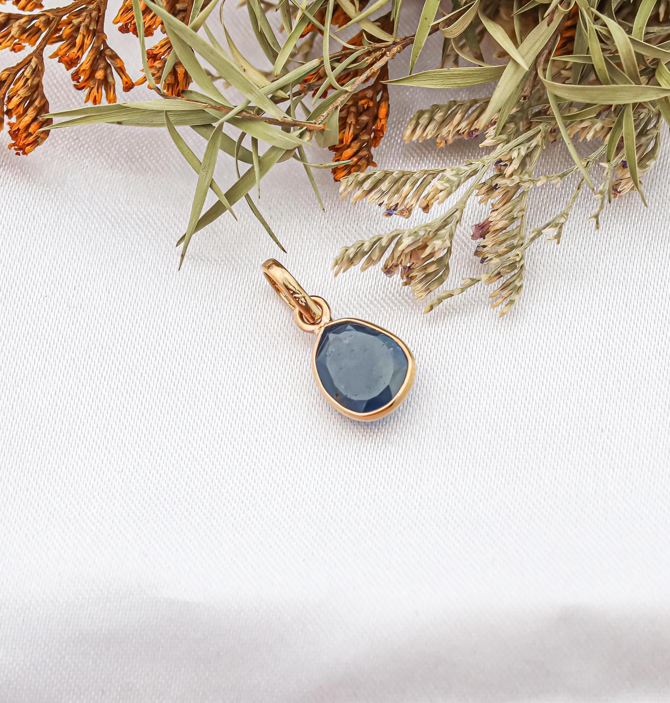 Minimalist Blue Sapphire Pendant: Sterling Silver Gemstone Jewelry