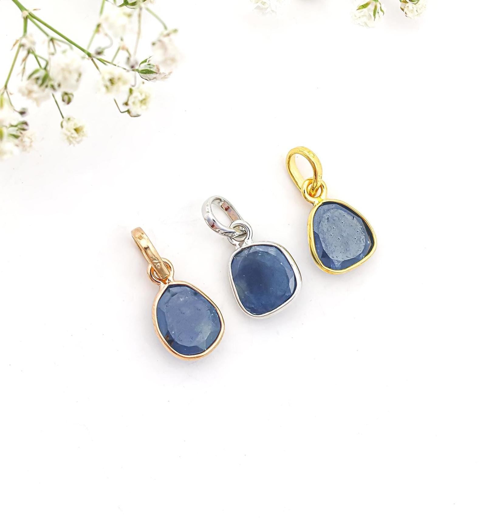 Minimalist Blue Sapphire Pendant: Sterling Silver Gemstone Jewelry