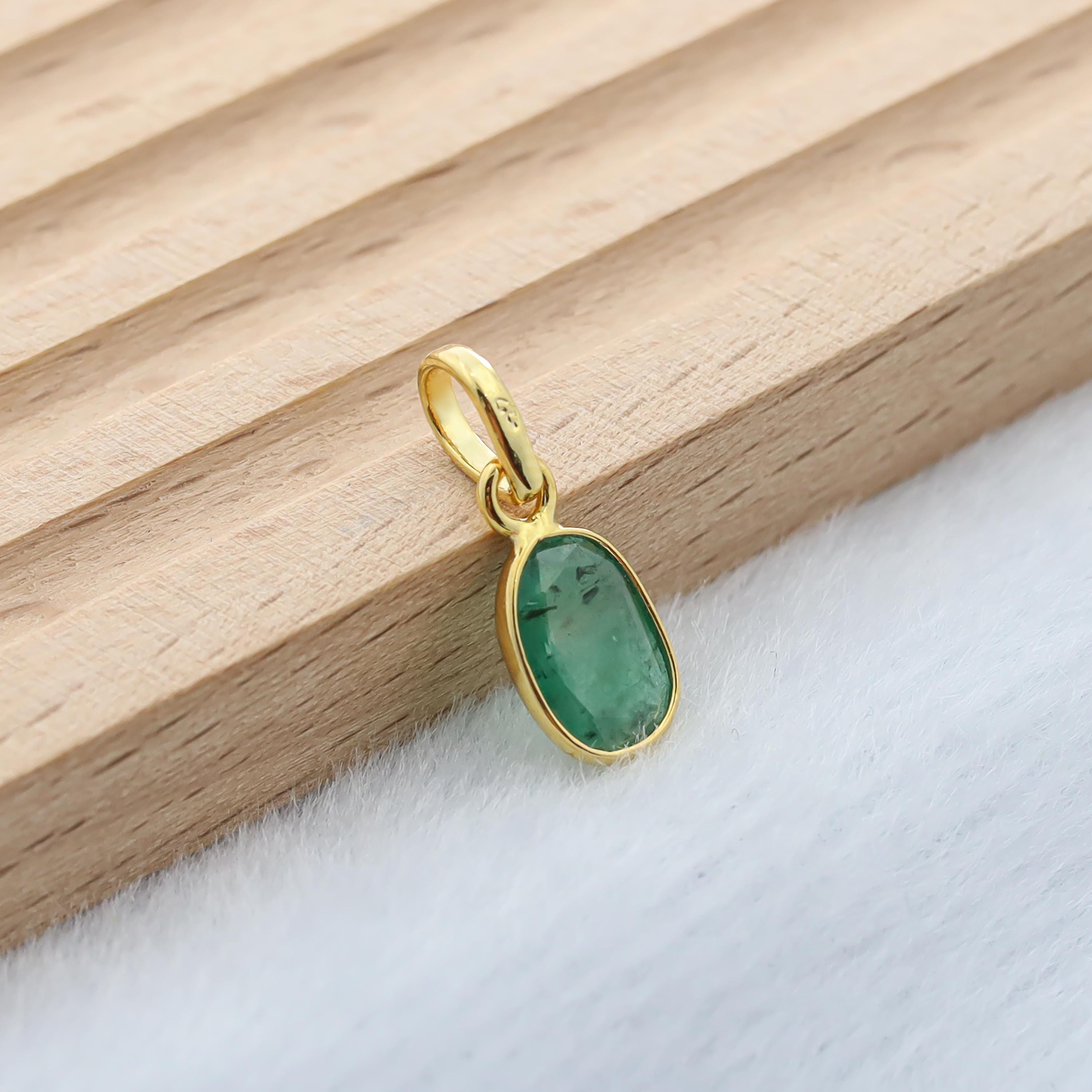 Natural Emerald Pendant: 925 Sterling Silver, Single Stone Necklace
