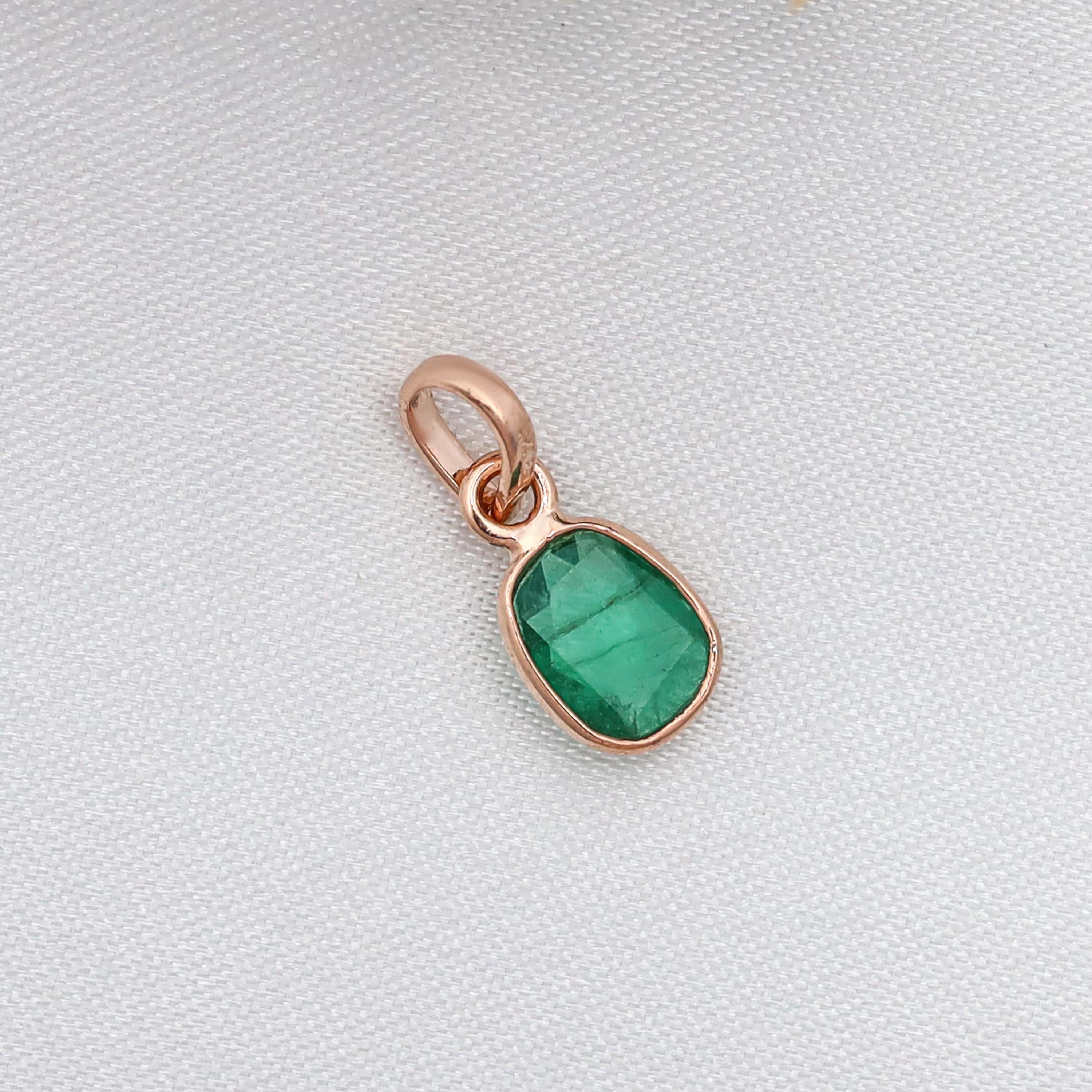 Natural Emerald Pendant: 925 Sterling Silver, Single Stone Necklace