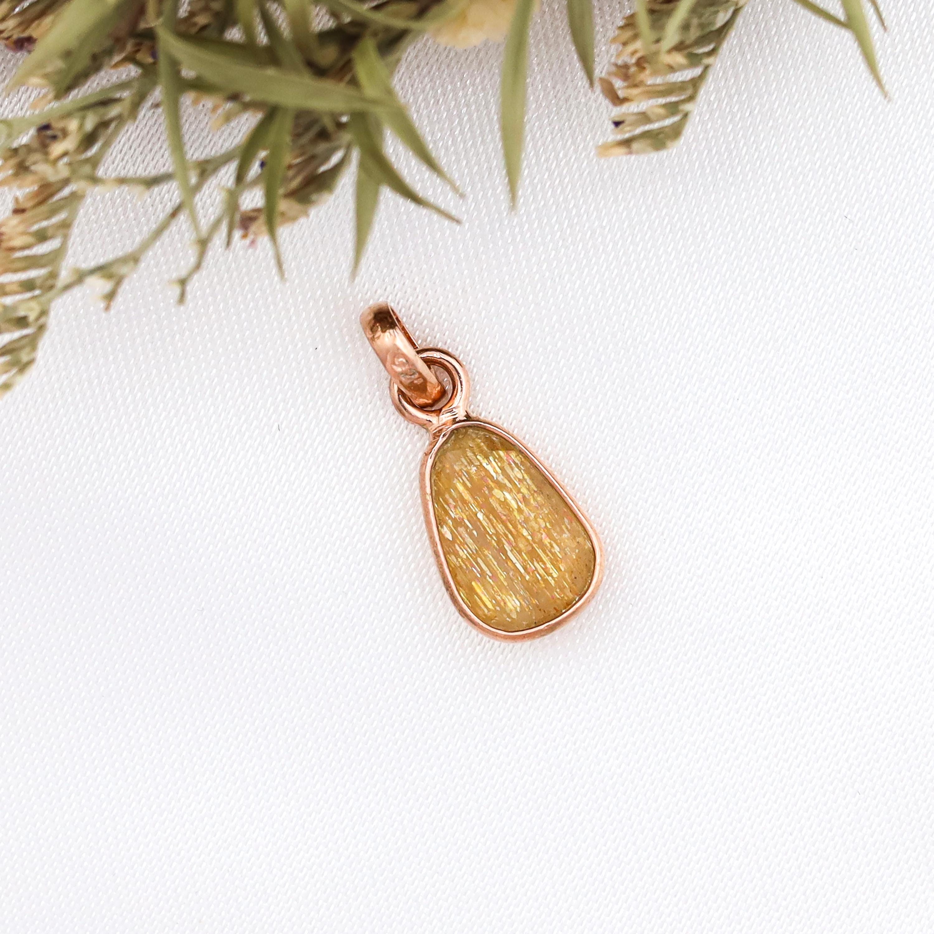 Natural Golden Feldspar Pendant – Sterling Silver Handmade Jewelry