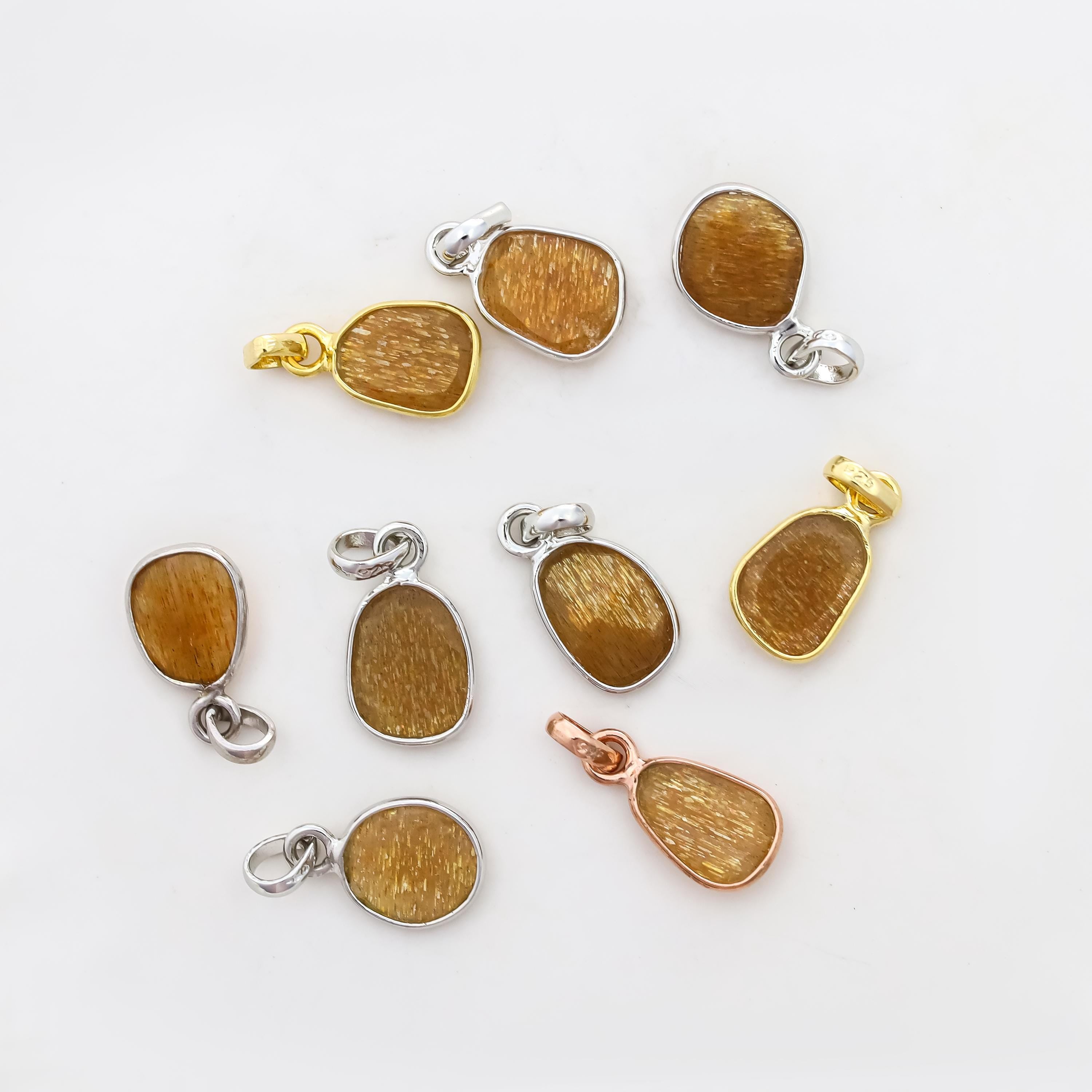 Natural Golden Feldspar Pendant – Sterling Silver Handmade Jewelry