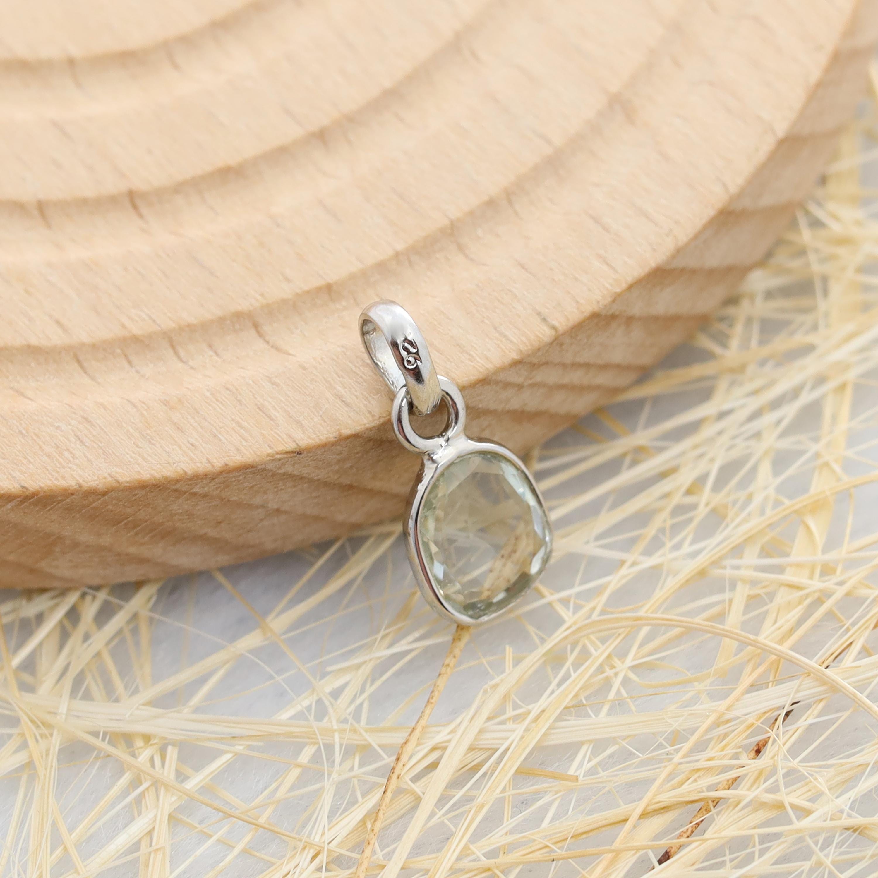 Green Amethyst Pendant: Handmade 925 Sterling Silver Solitaire Necklace
