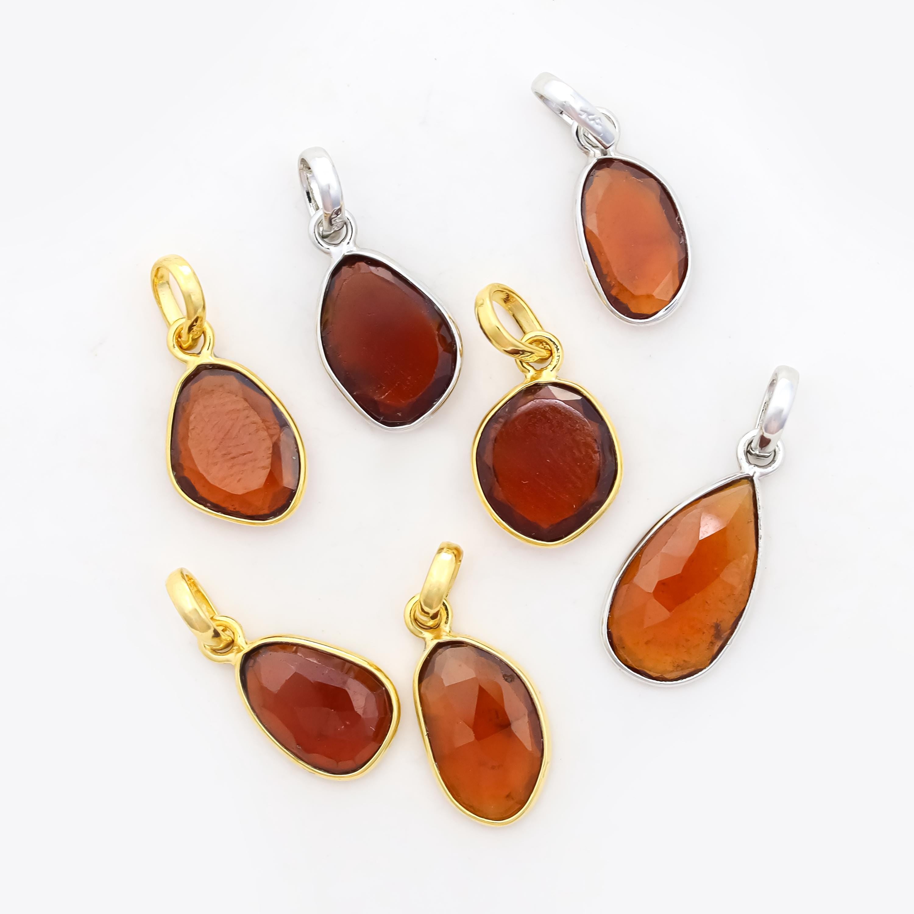 Handcrafted Hessonite Pendant: Natural Gemstone, Sterling Silver