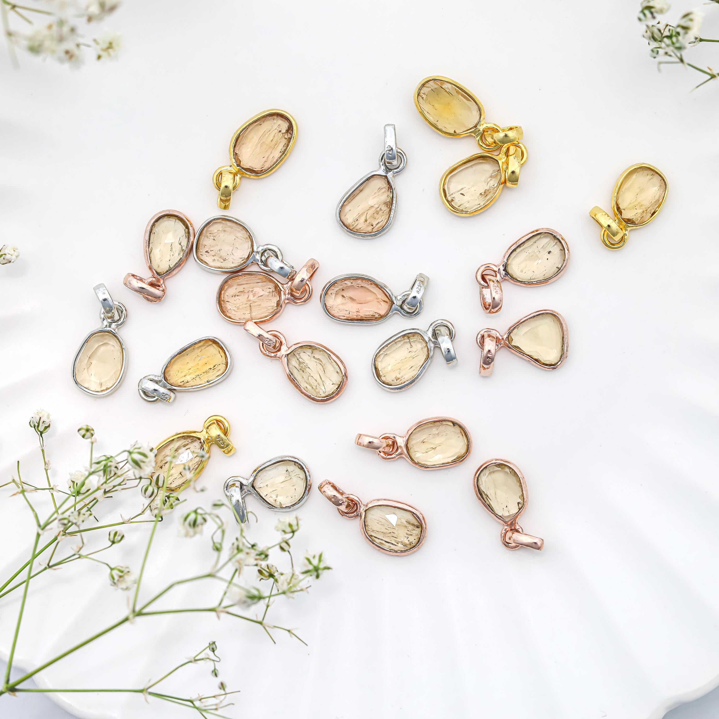 Natural Imperial Topaz Pendant: 925 Sterling Silver, Rose Cut Gemstone