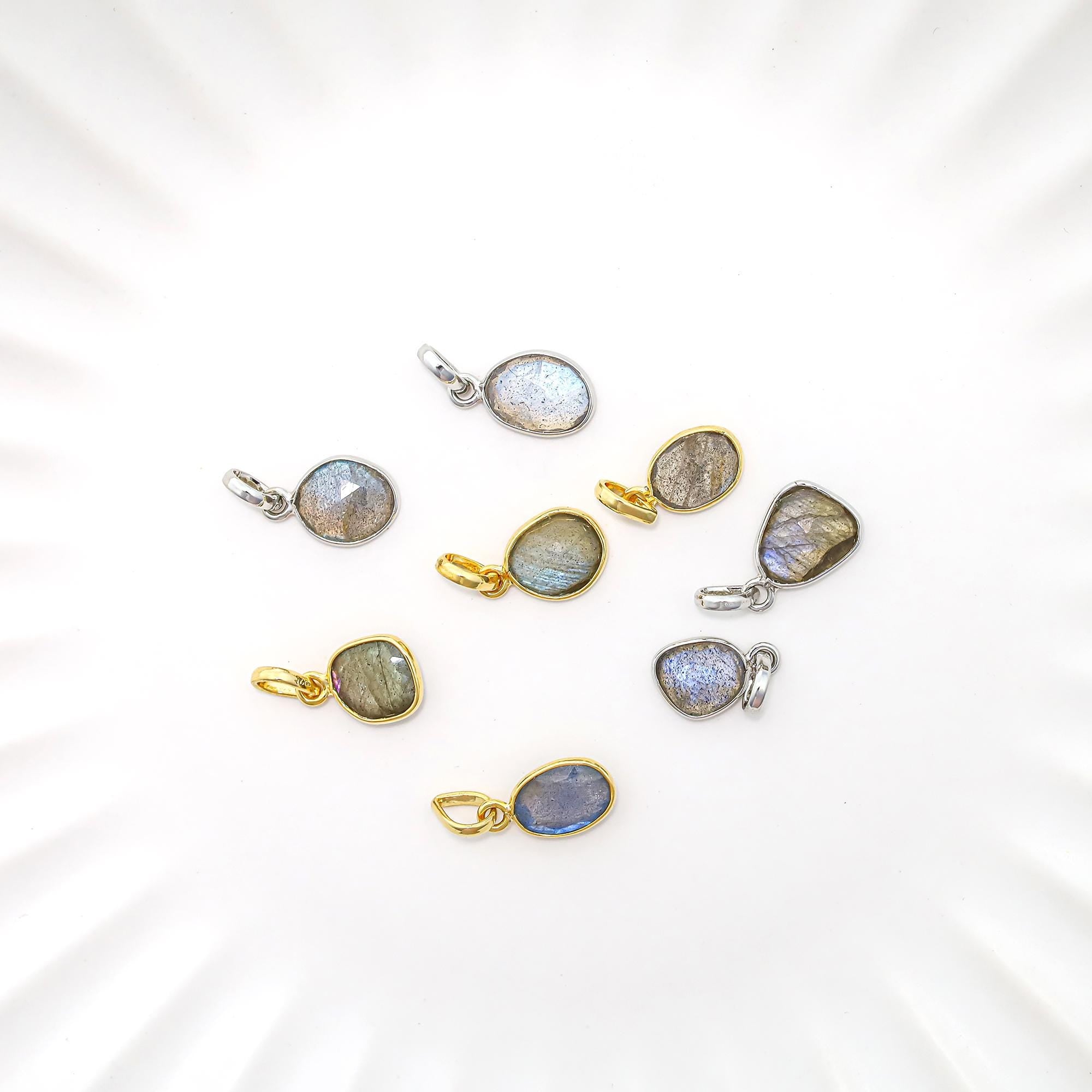 Natural Labradorite Pendant: 925 Sterling Silver Bezel, Rose Cut Gemstone