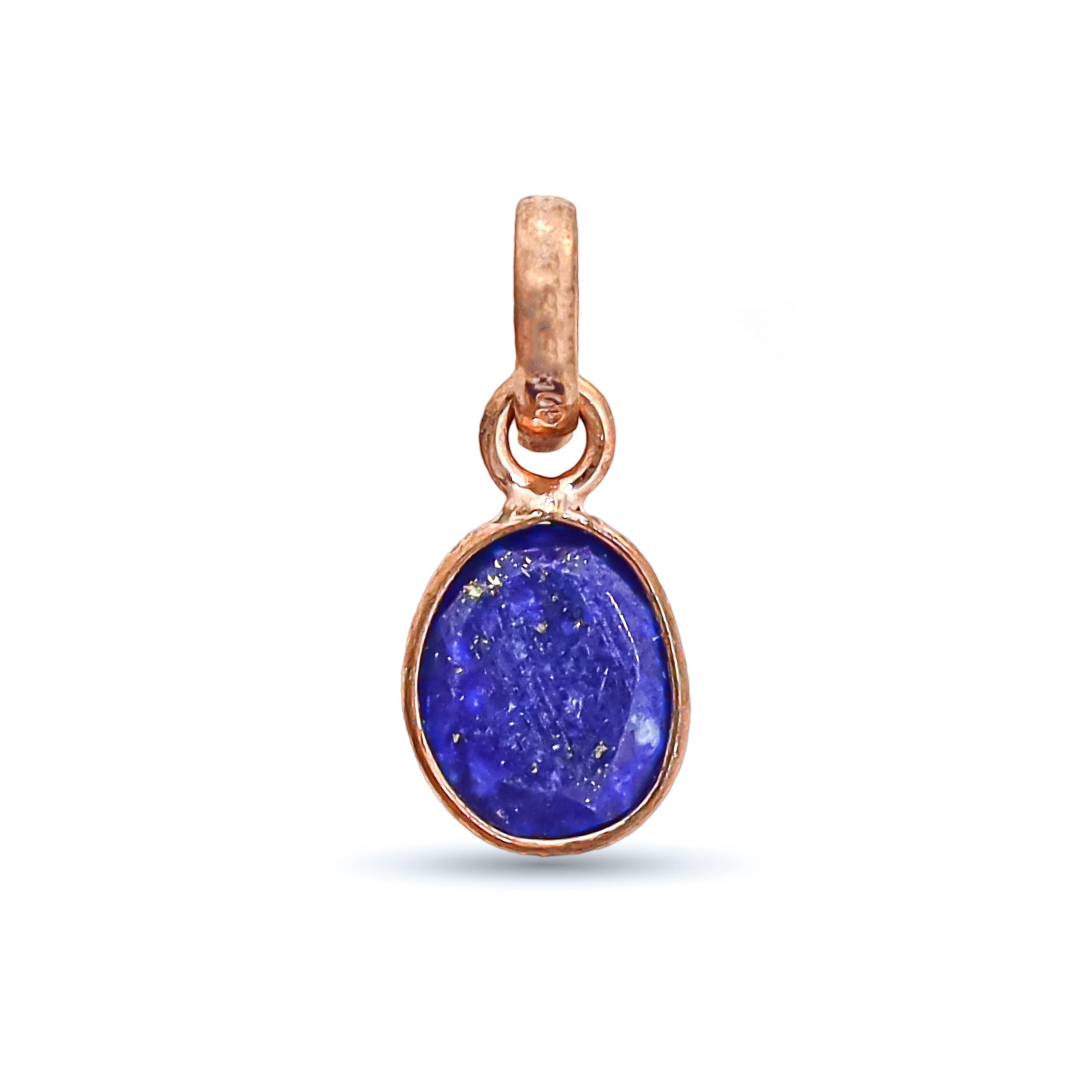 Rose Cut Lapis Lazuli Pendant: 925 Silver, Yellow Gold Plated