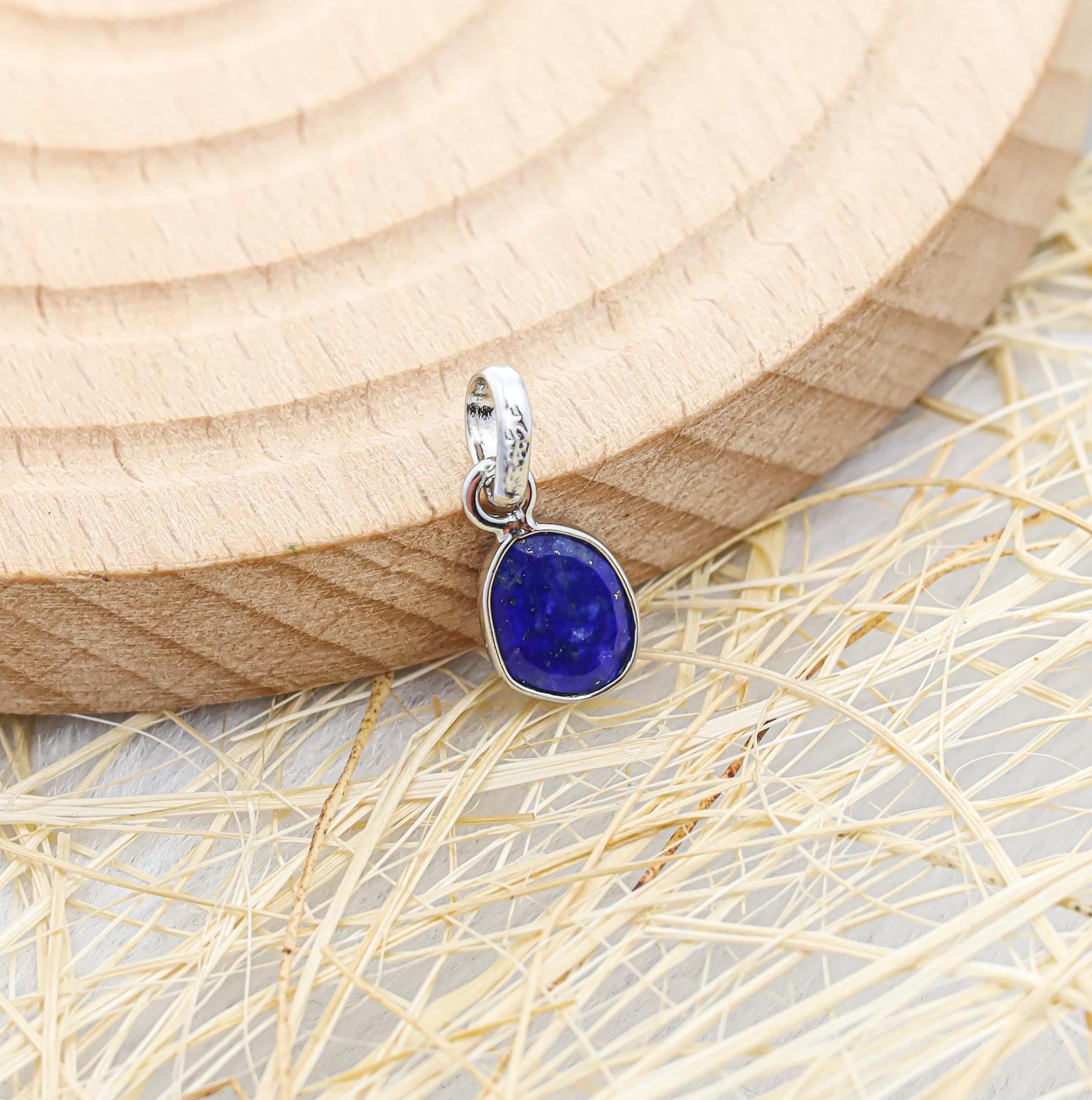 Rose Cut Lapis Lazuli Pendant: 925 Silver, Yellow Gold Plated