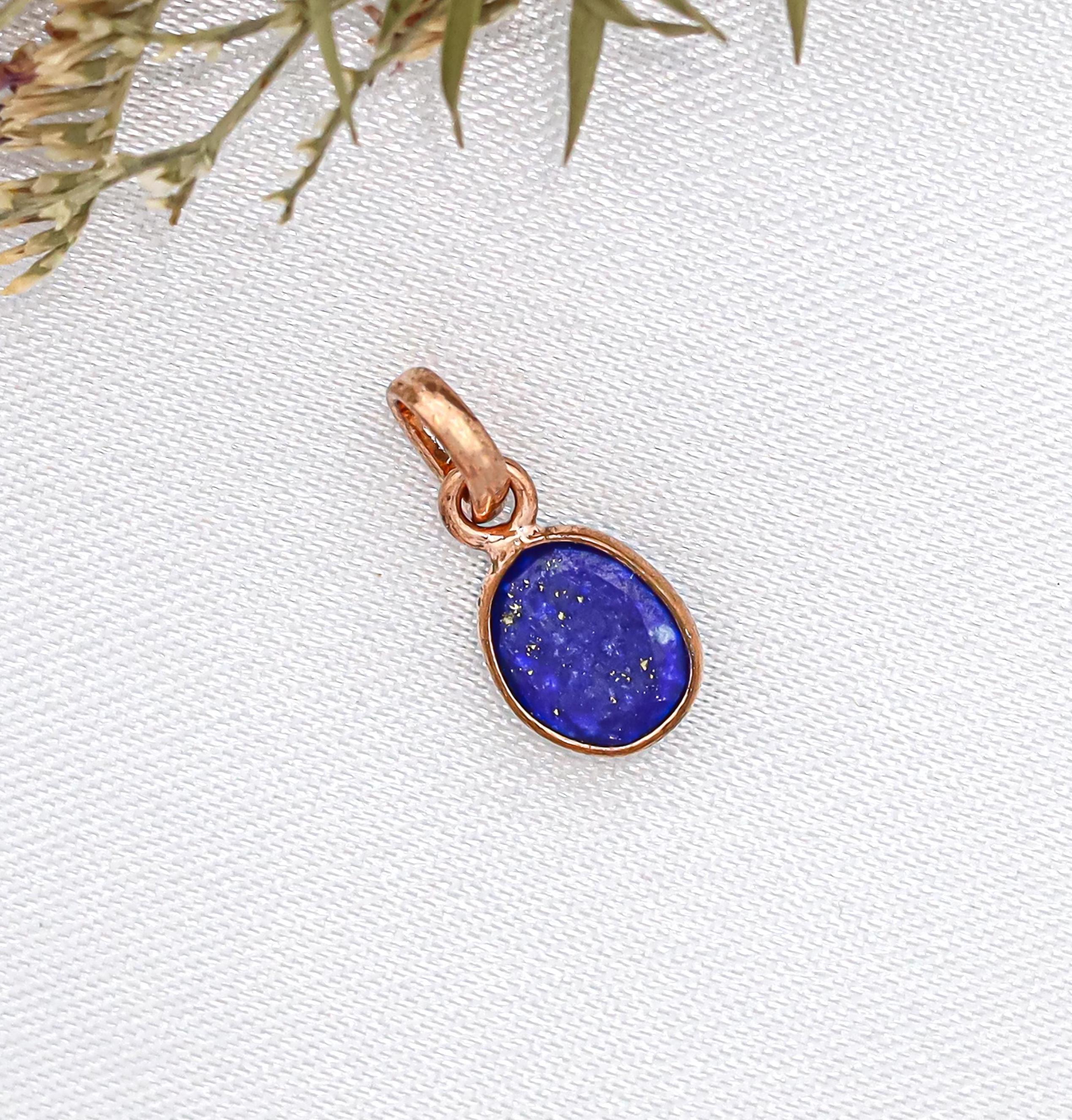 Rose Cut Lapis Lazuli Pendant: 925 Silver, Yellow Gold Plated