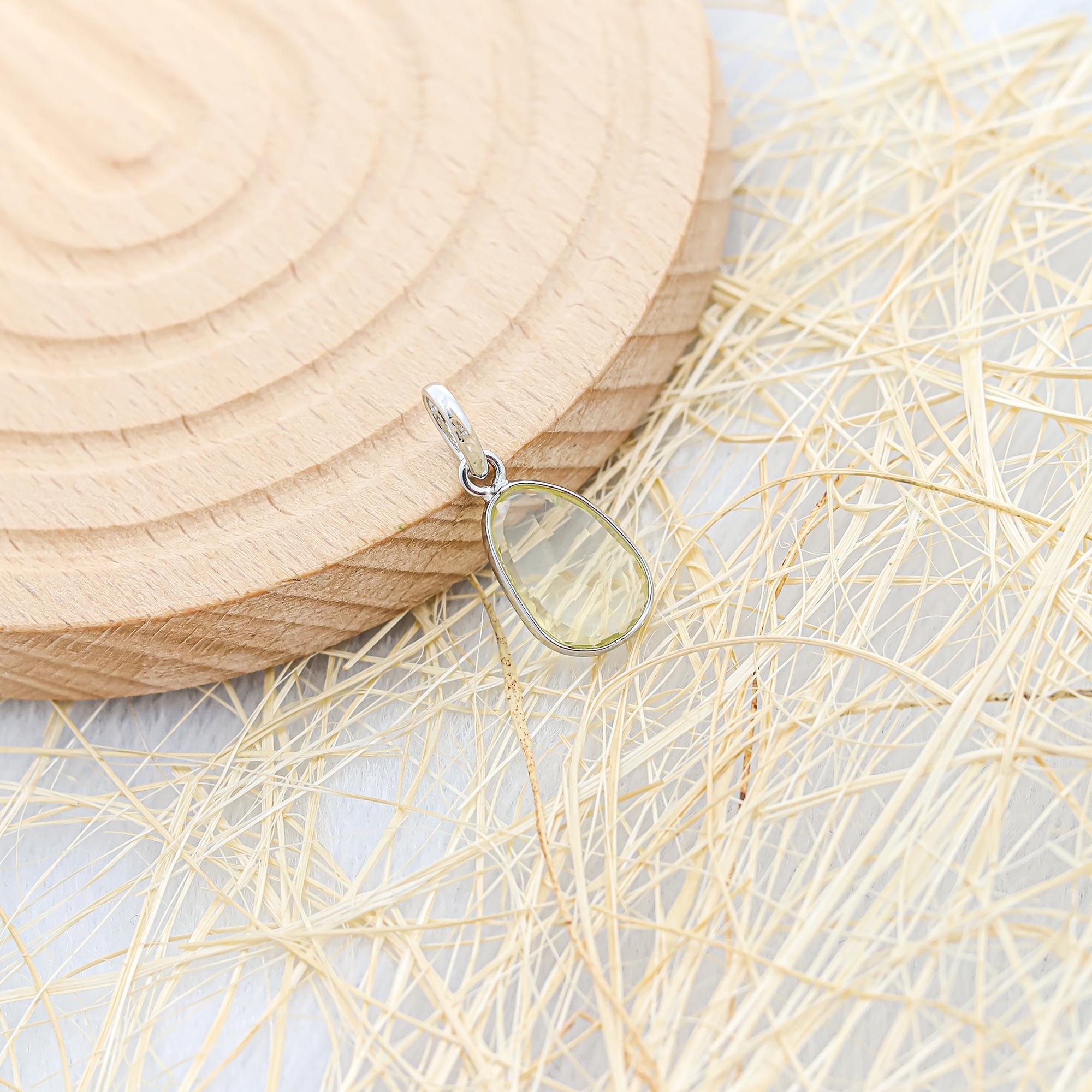Lemon Quartz Pendant: Rose Cut 925 Sterling Silver Vintage Necklace Jewelry
