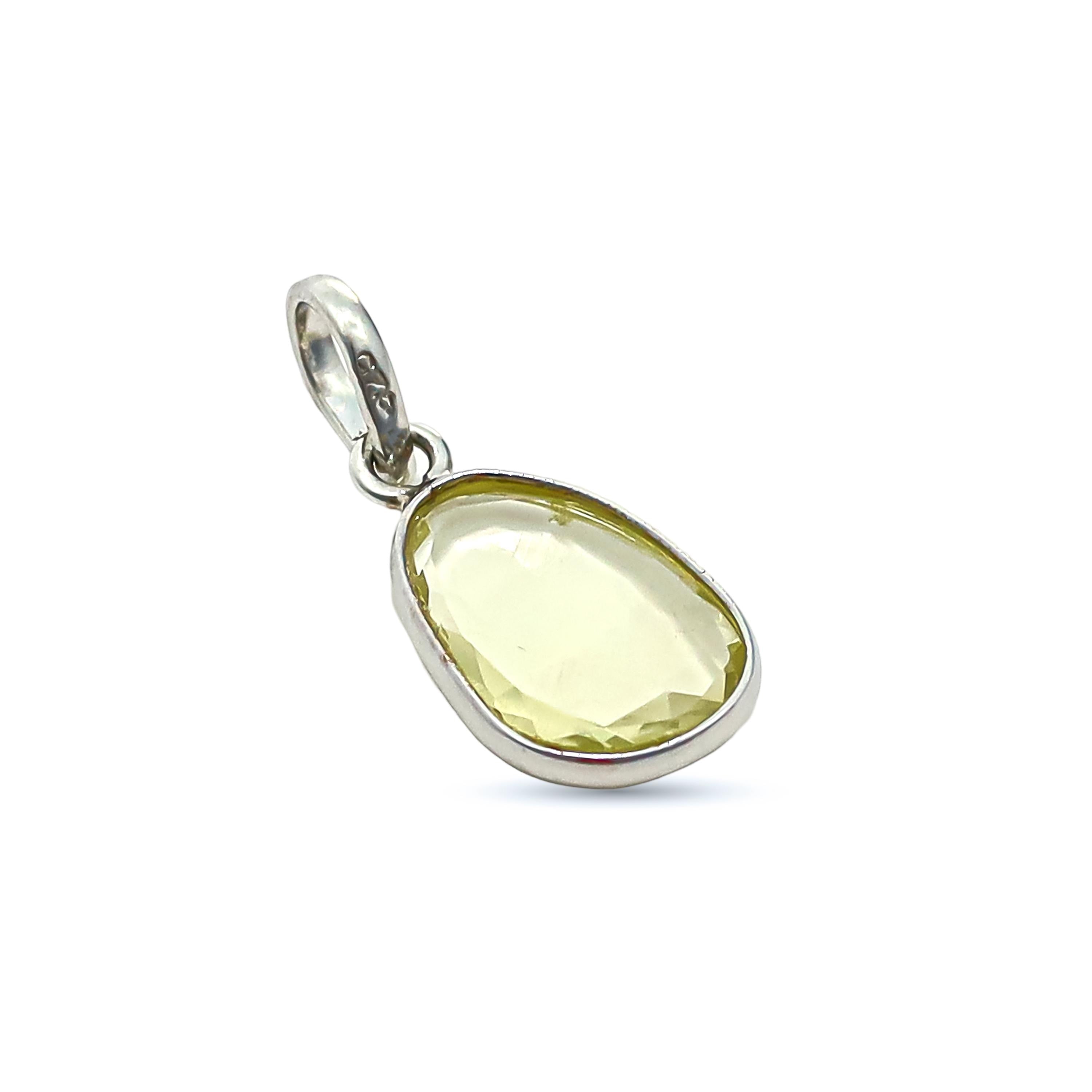 Lemon Quartz Pendant: Rose Cut 925 Sterling Silver Vintage Necklace Jewelry