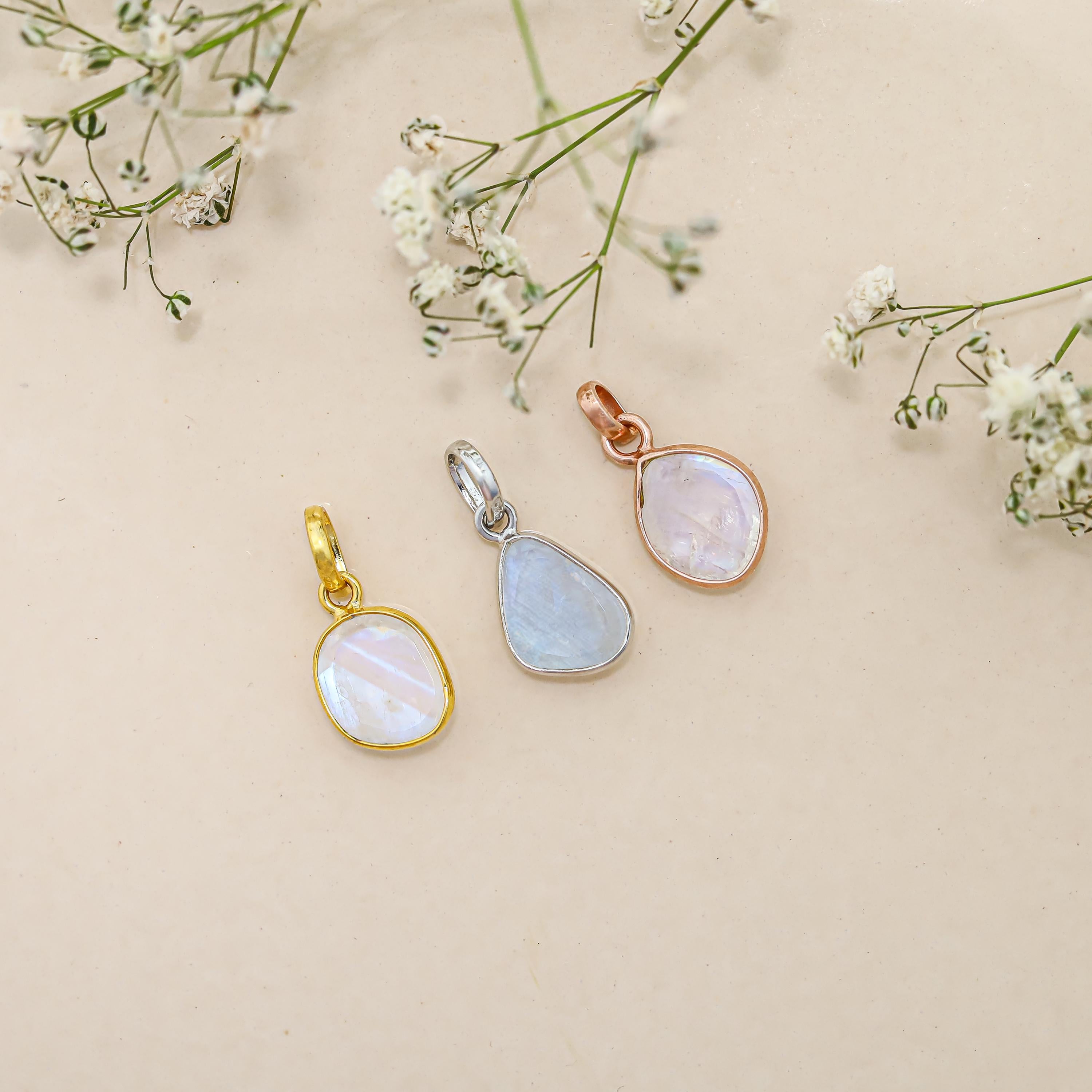 Rainbow Moonstone Pendant: 925 Sterling Silver Gemstone Necklace