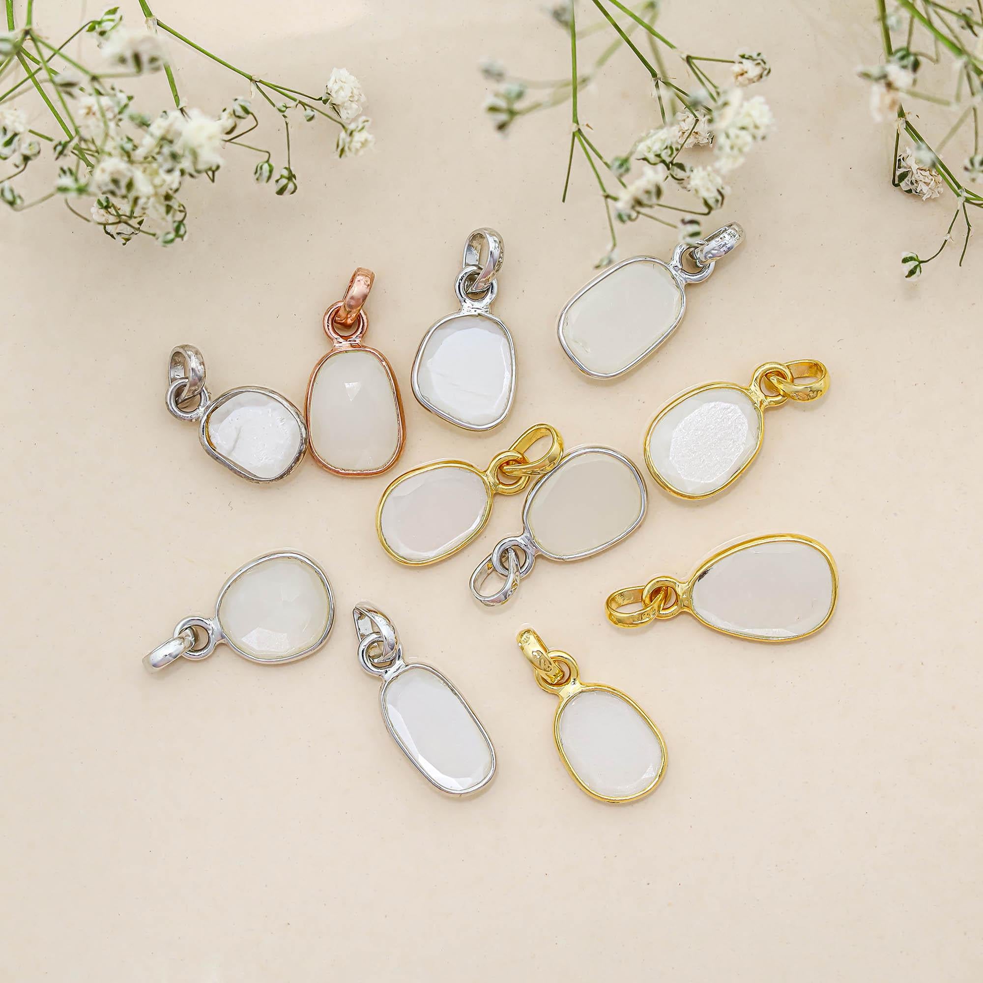 925 Sterling Silver White Moonstone Pendant - Rose Cut Gemstone