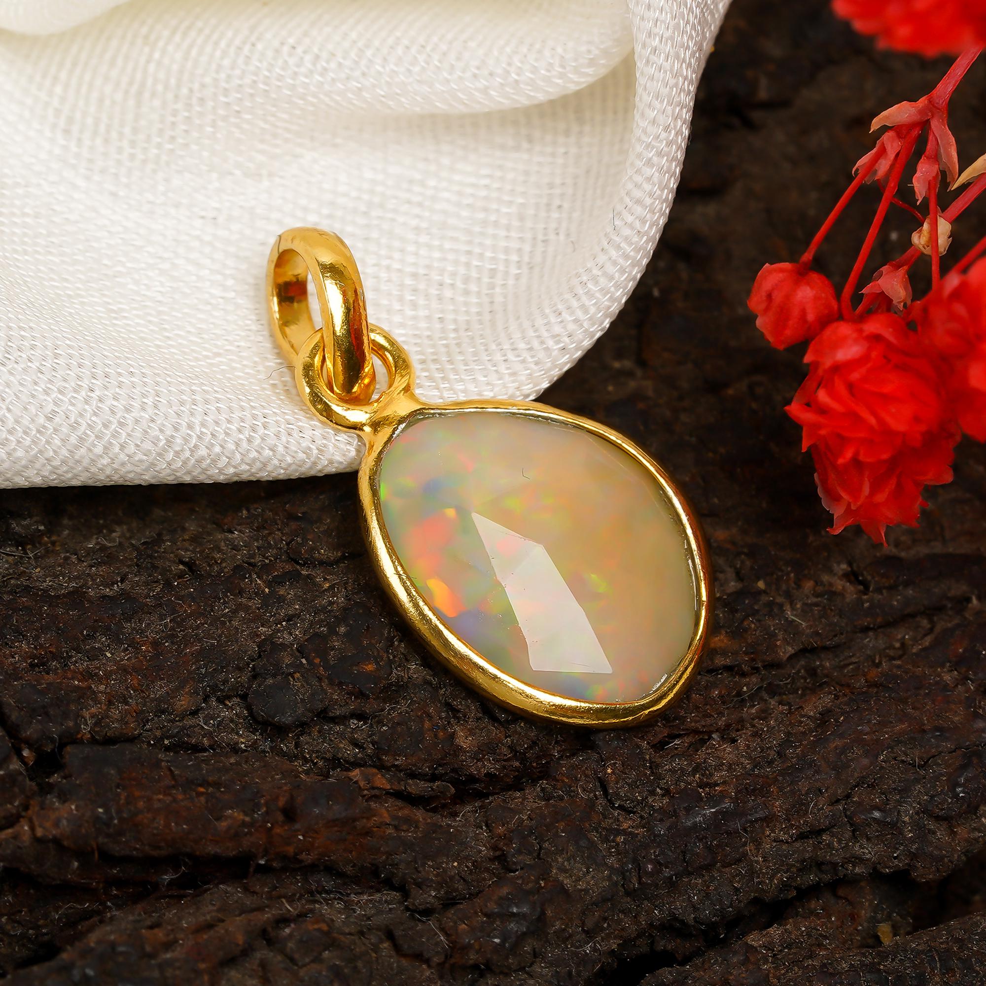 Natural Ethiopian Opal Pendant: 925 Sterling Silver, Rose Cut Gemstone