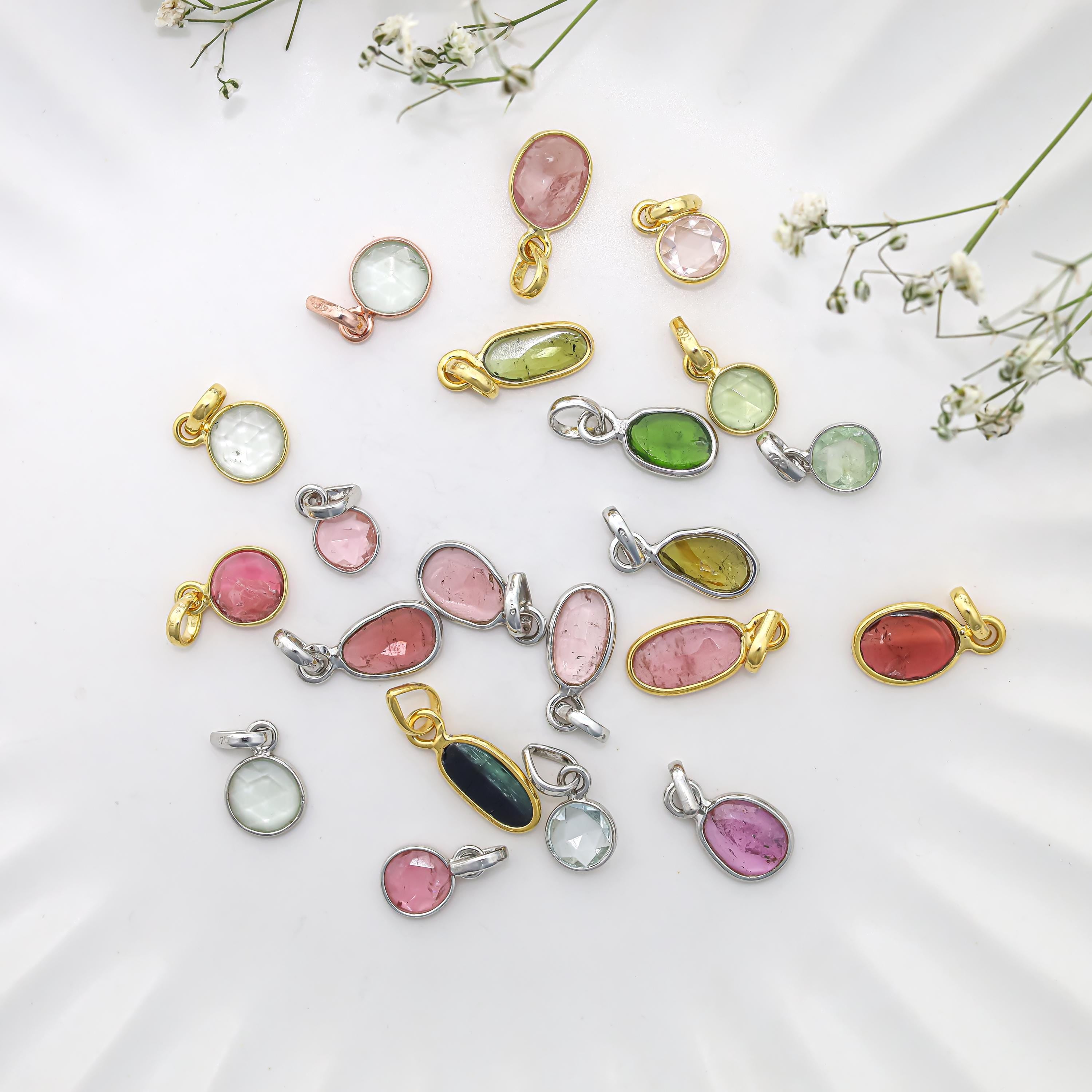 Multi Tourmaline Silver Pendant: Rose Cut Gemstone, Bohemian Jewelry