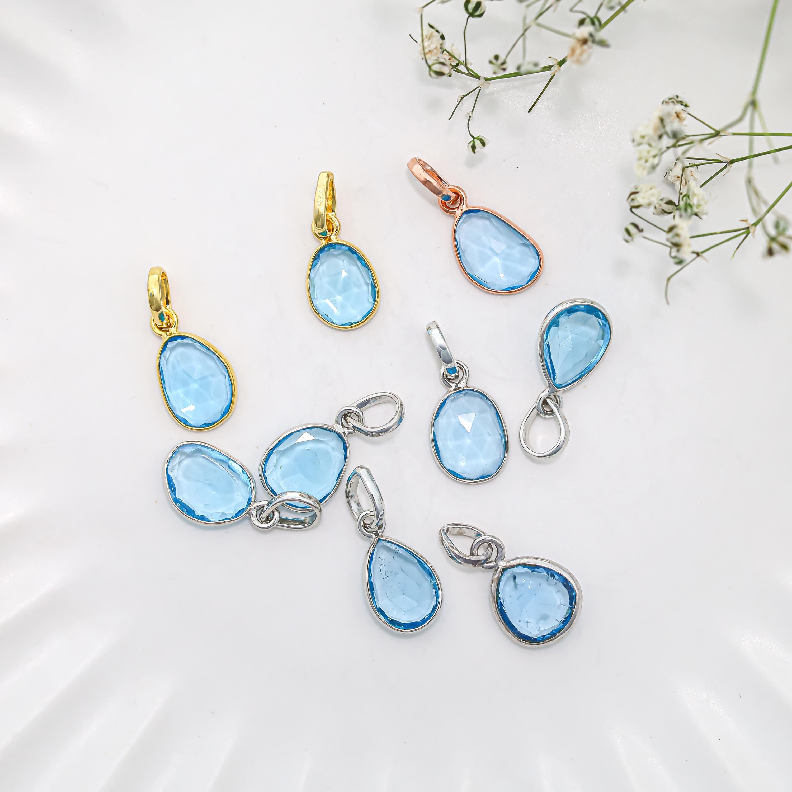 Rose Cut Swiss Blue Topaz Pendant: Sterling Silver December Birthstone