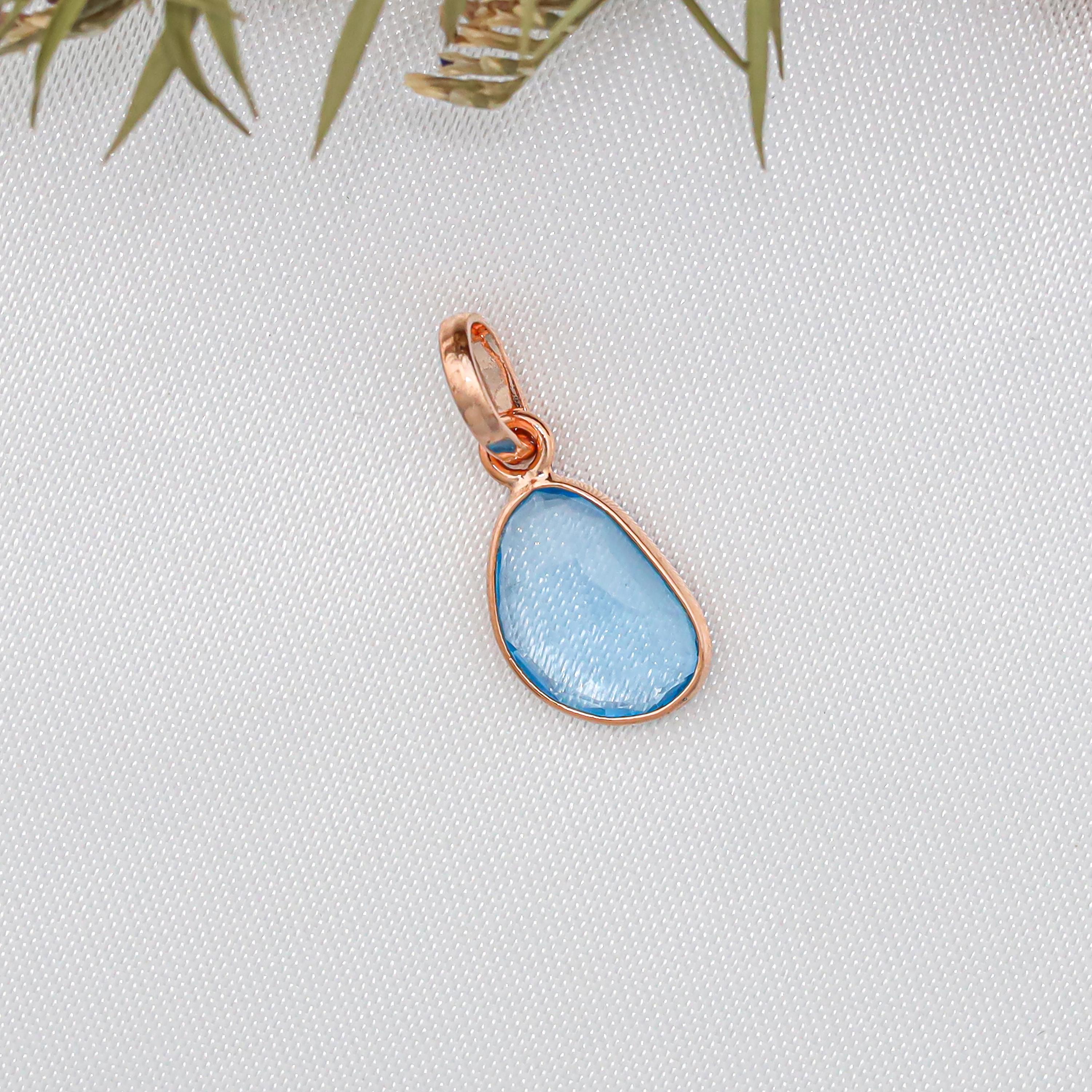 Rose Cut Swiss Blue Topaz Pendant: Sterling Silver December Birthstone