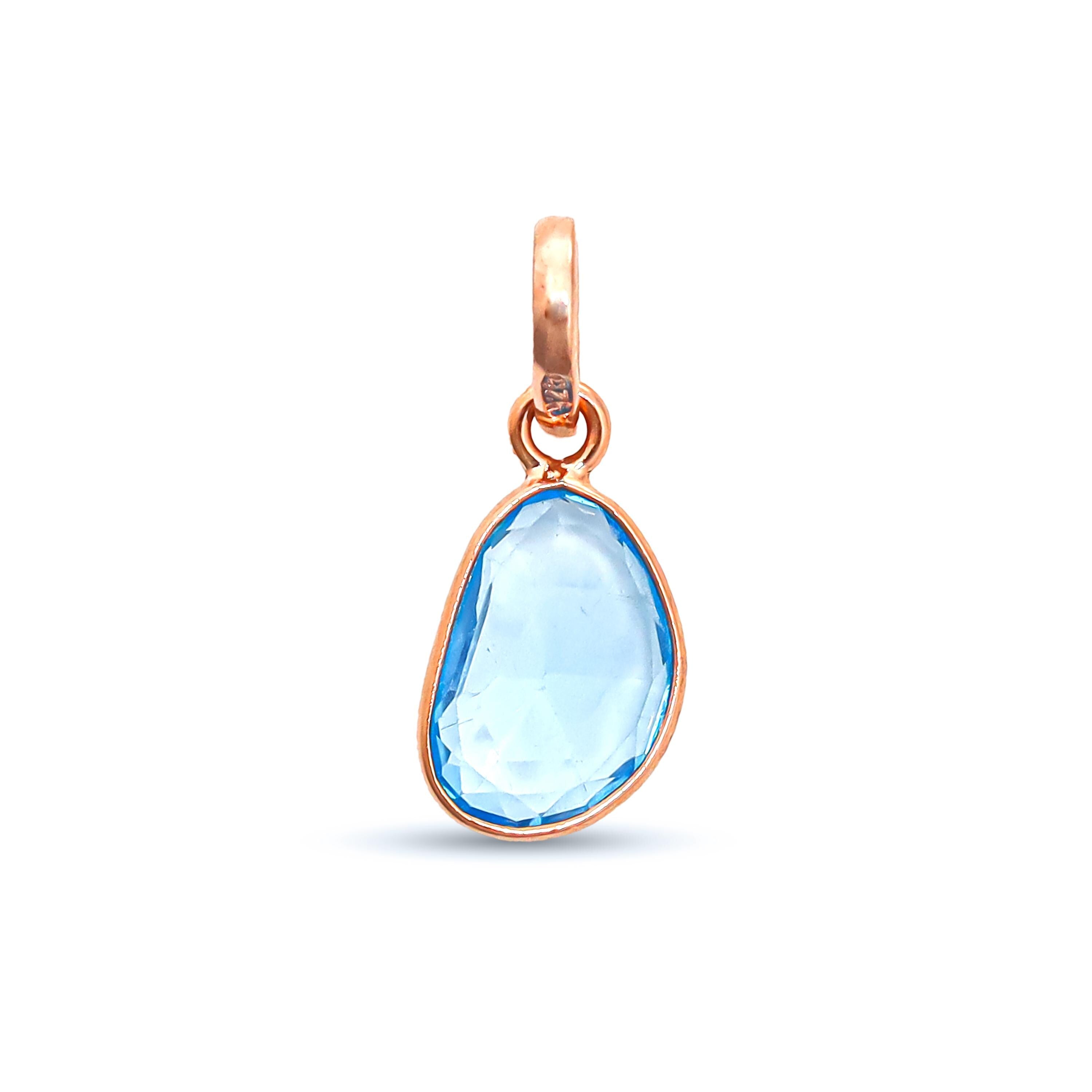Rose Cut Swiss Blue Topaz Pendant: Sterling Silver December Birthstone
