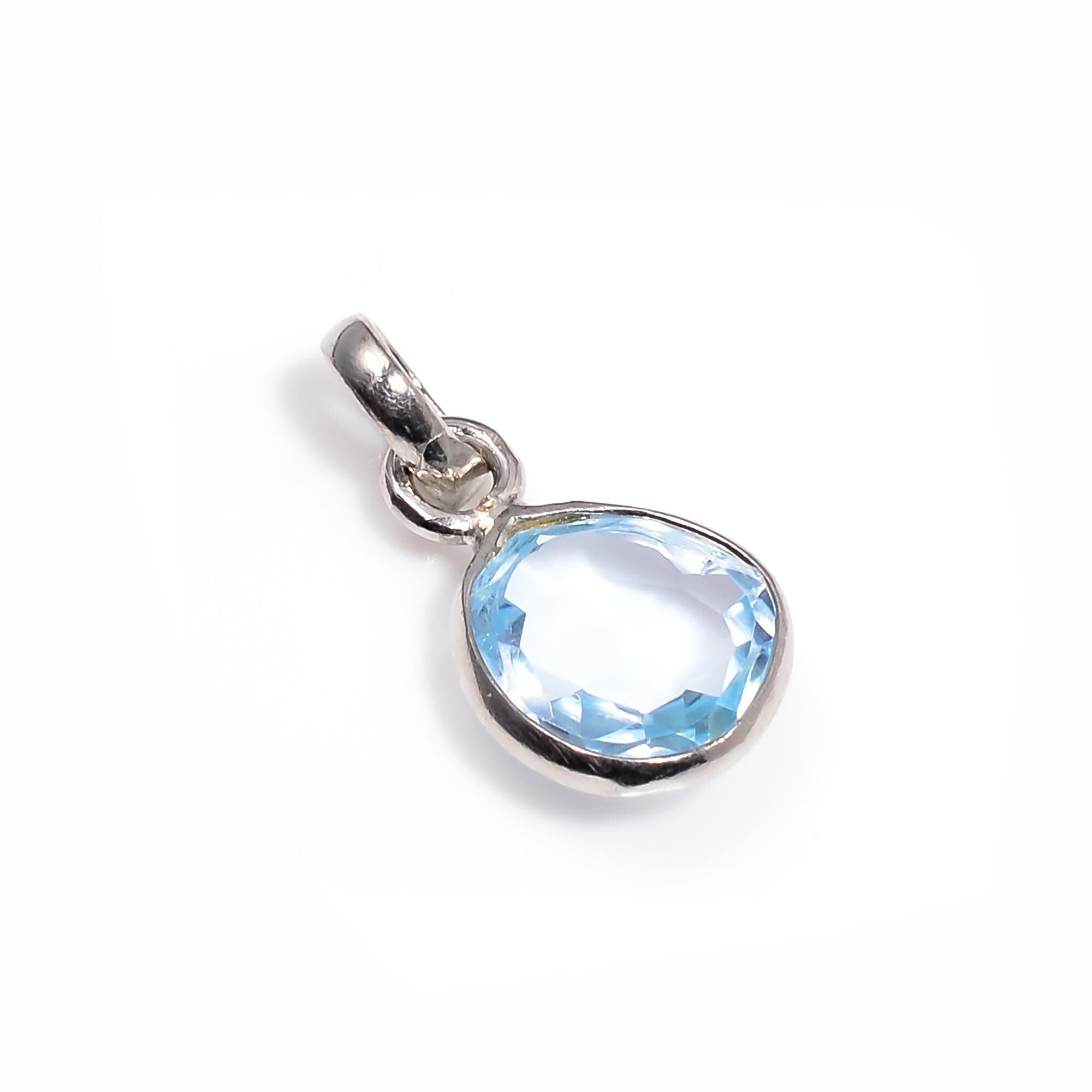 Sky Blue Topaz Sterling Silver Pendant: Dainty December Birthstone Necklace