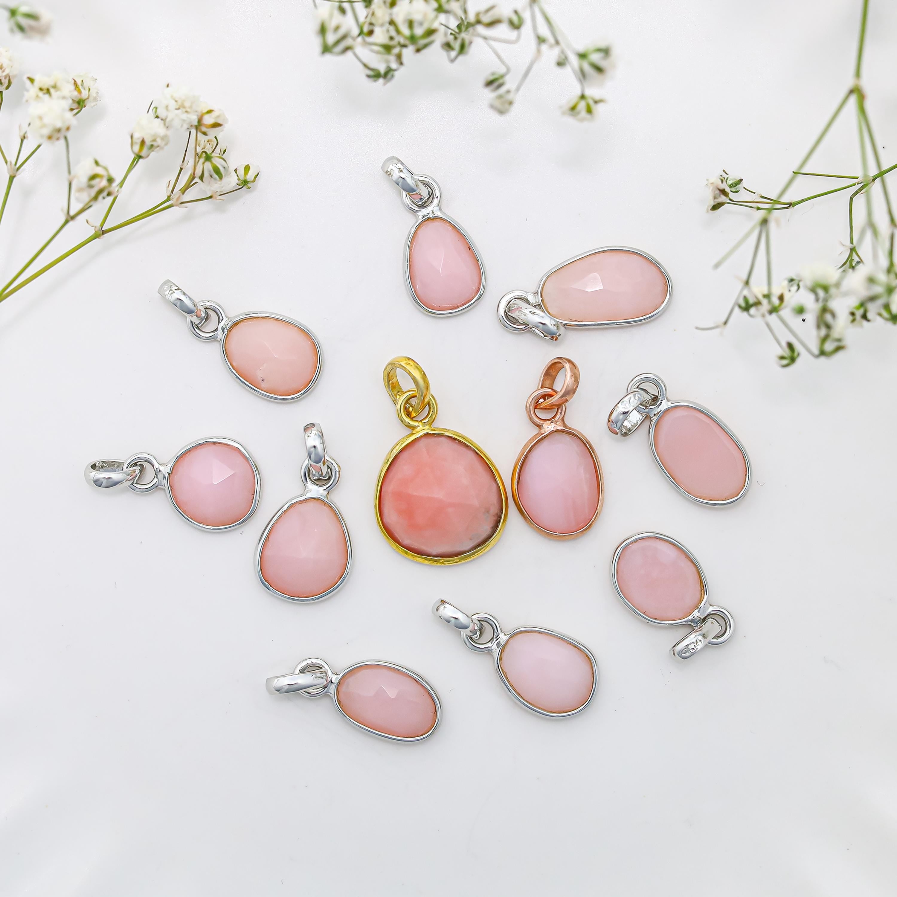 Pink Opal Pendant: Sterling Silver Bezel, Natural Gemstone Jewelry