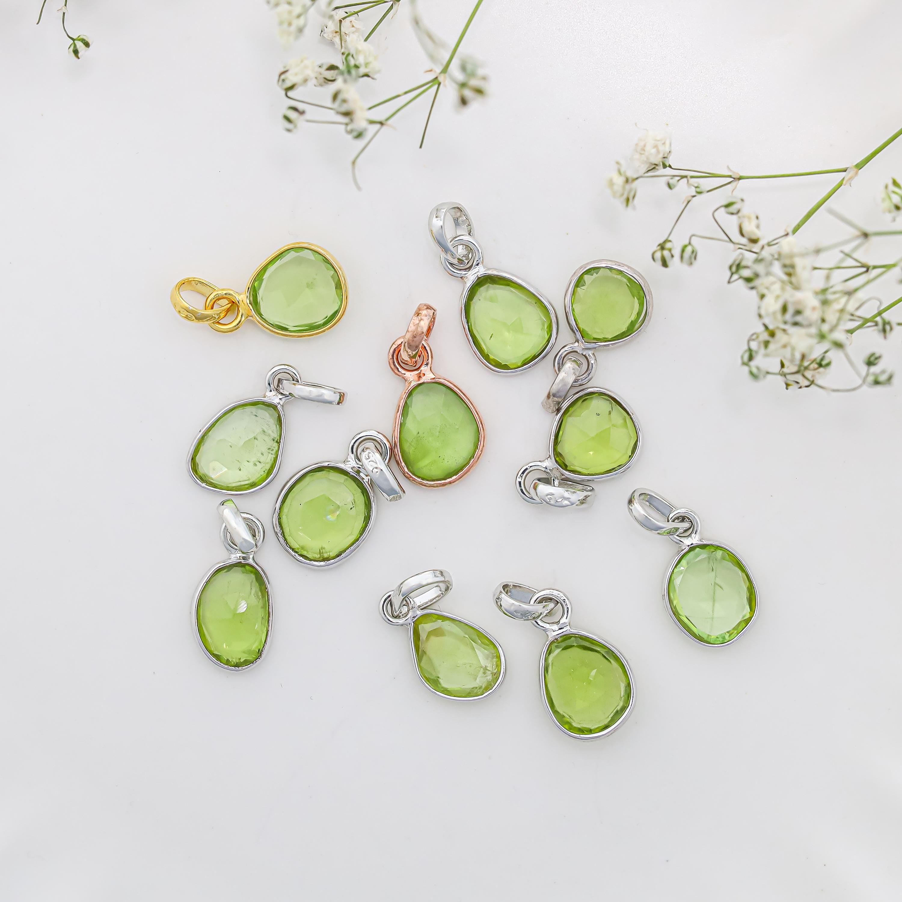 Raw Peridot Pendant: Sterling Silver Boho Necklace, August Birthstone