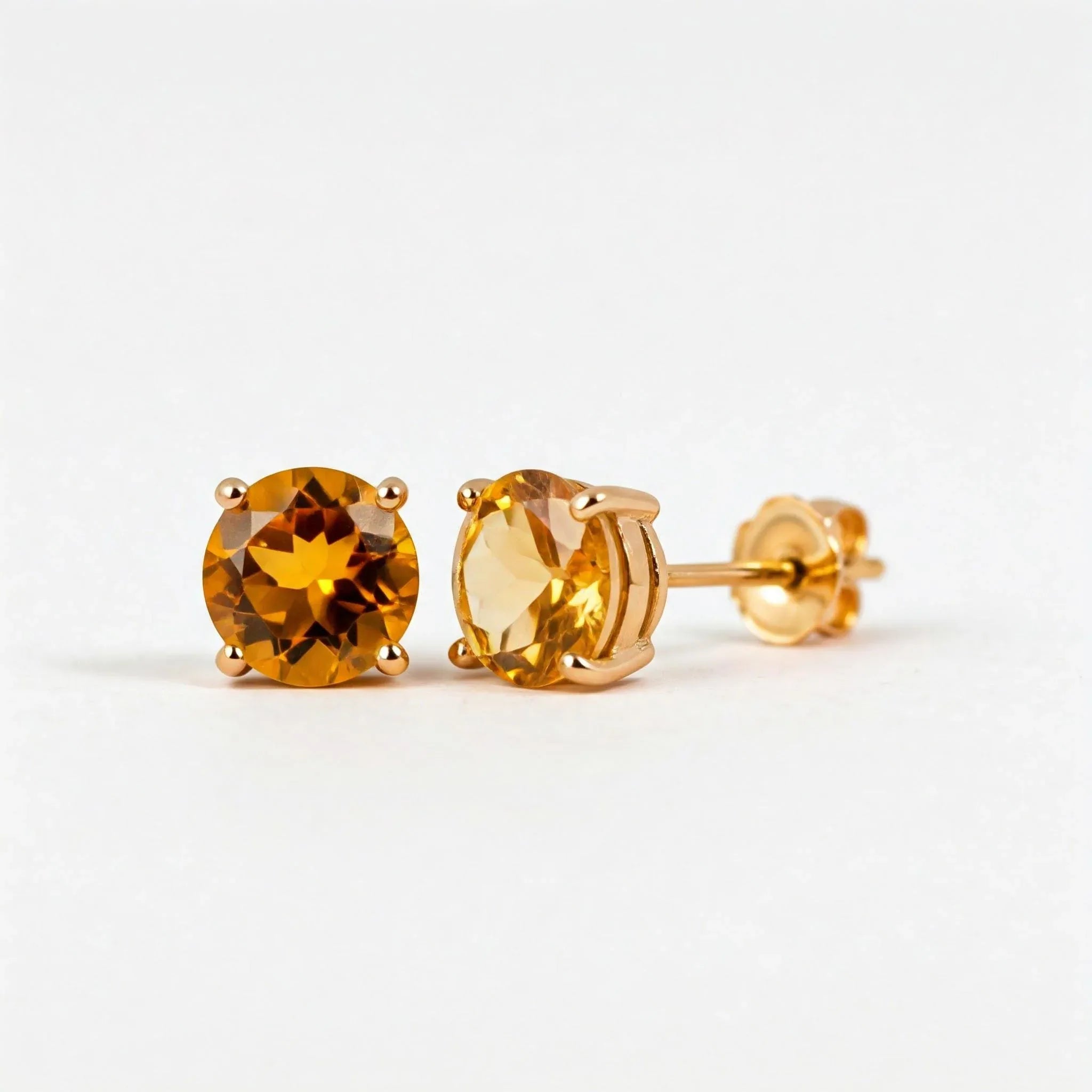 Citrine Stud Earrings: 925 Sterling Silver November Birthstone - Himalya Quartz