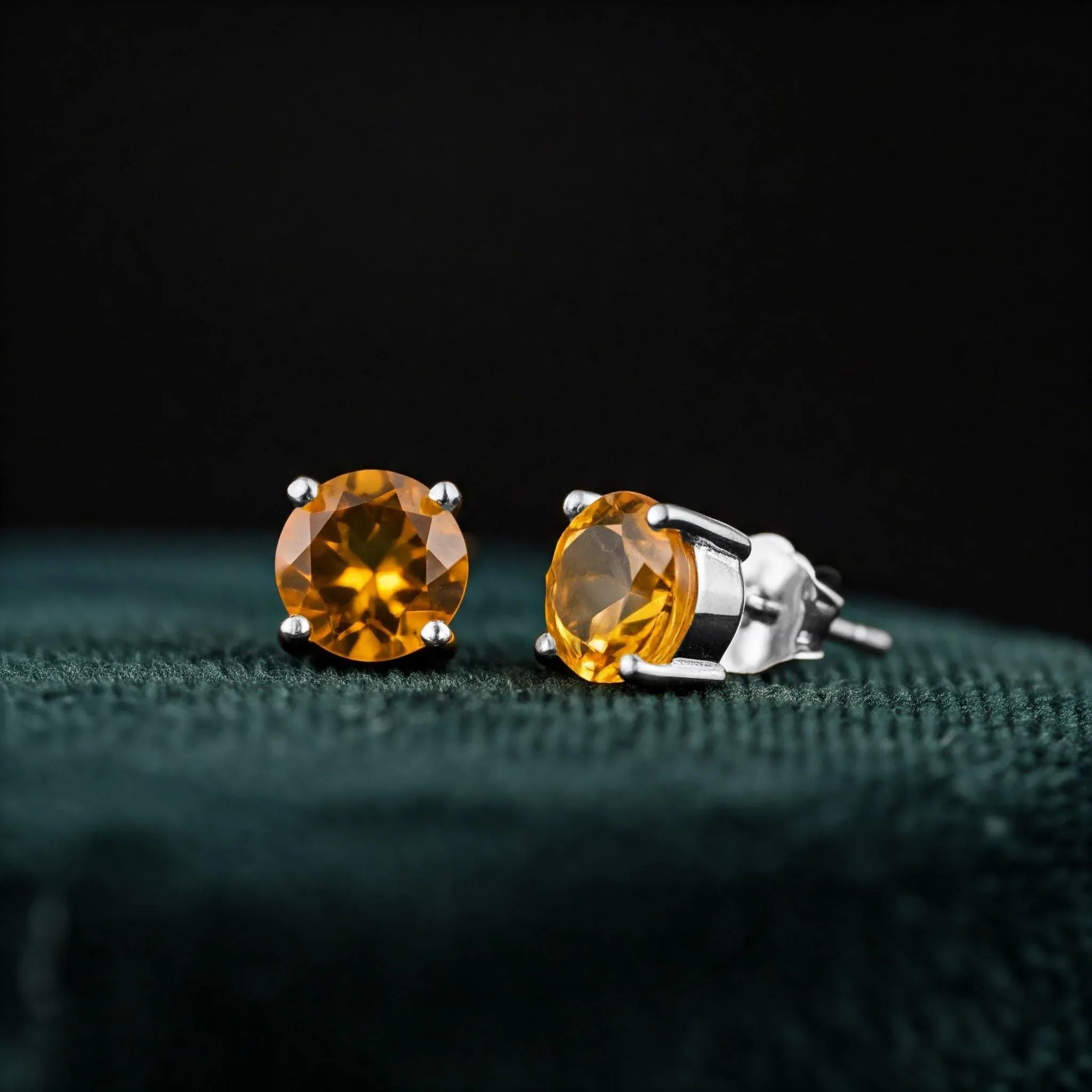 Citrine Stud Earrings: 925 Sterling Silver November Birthstone - Himalya Quartz