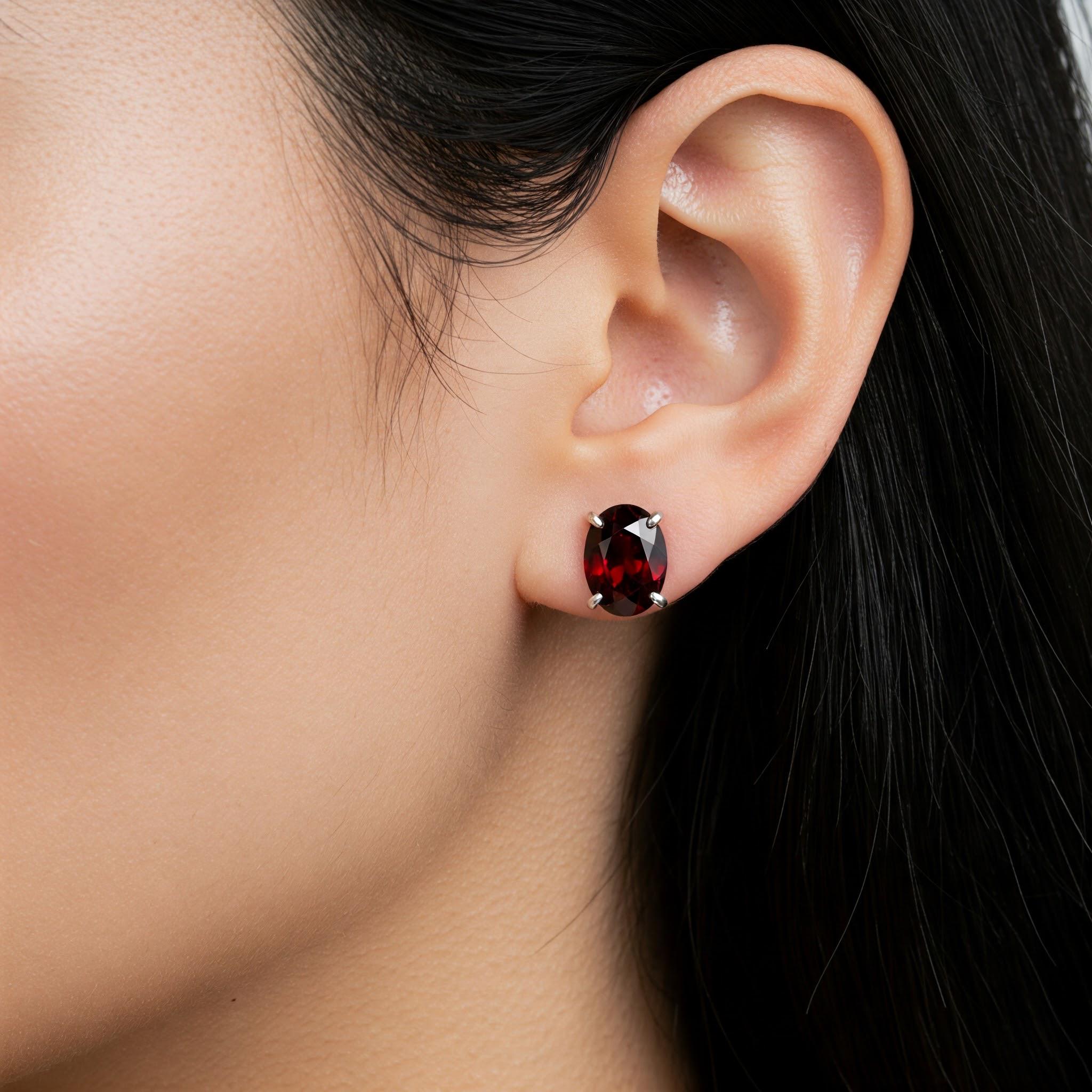 Garnet Stud Earrings: 925 Sterling Silver, January Birthstone Silver Jewelry