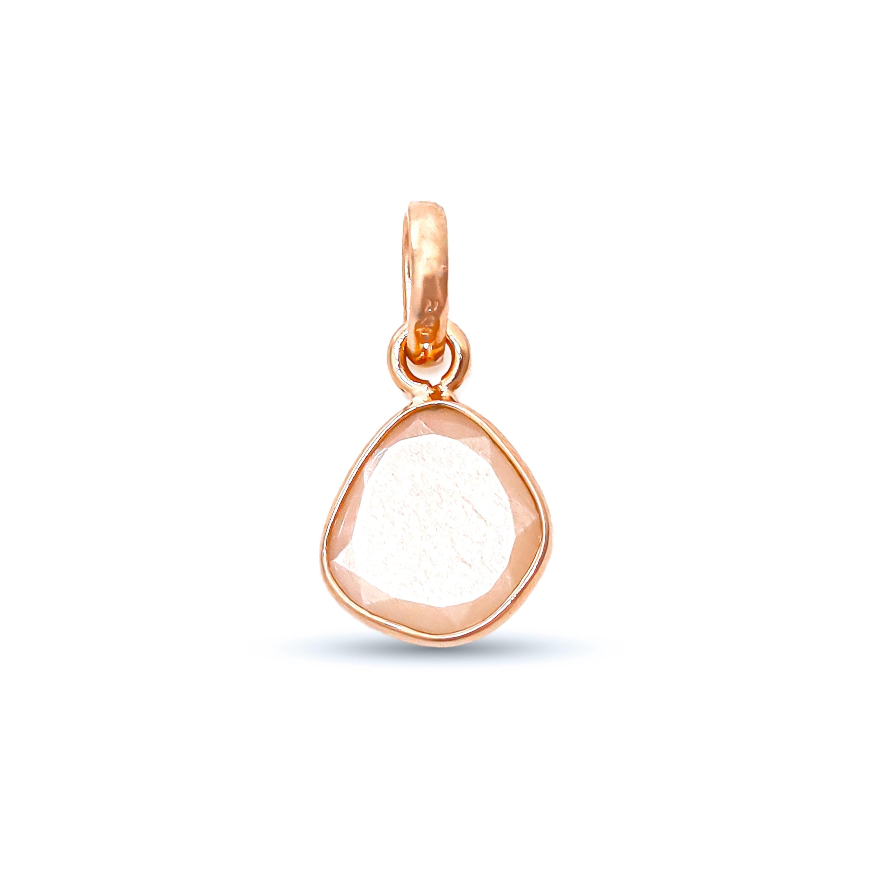Peach Moonstone Teardrop Necklace: Sterling Silver Minimalist Pendant