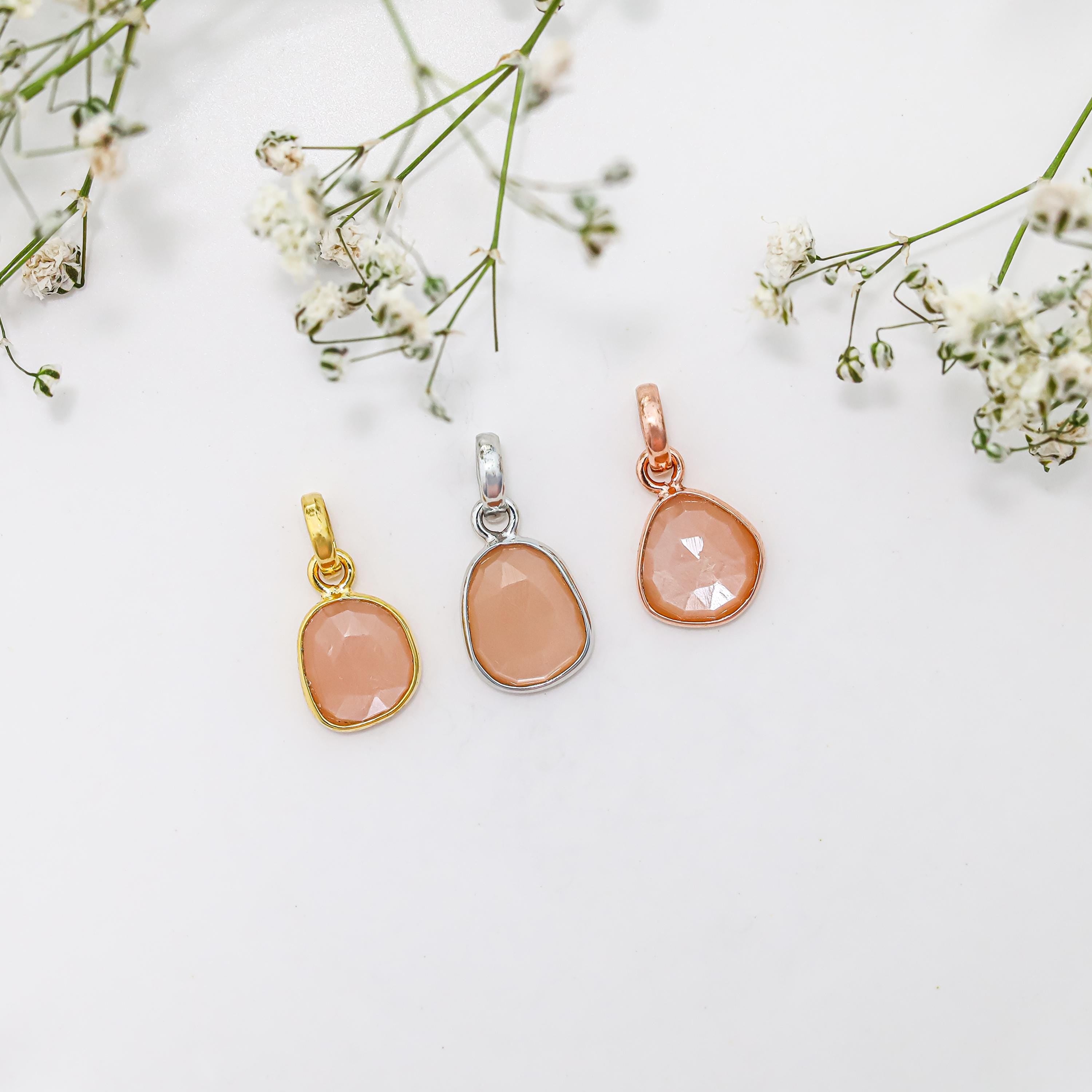 Peach Moonstone Teardrop Necklace: Sterling Silver Minimalist Pendant