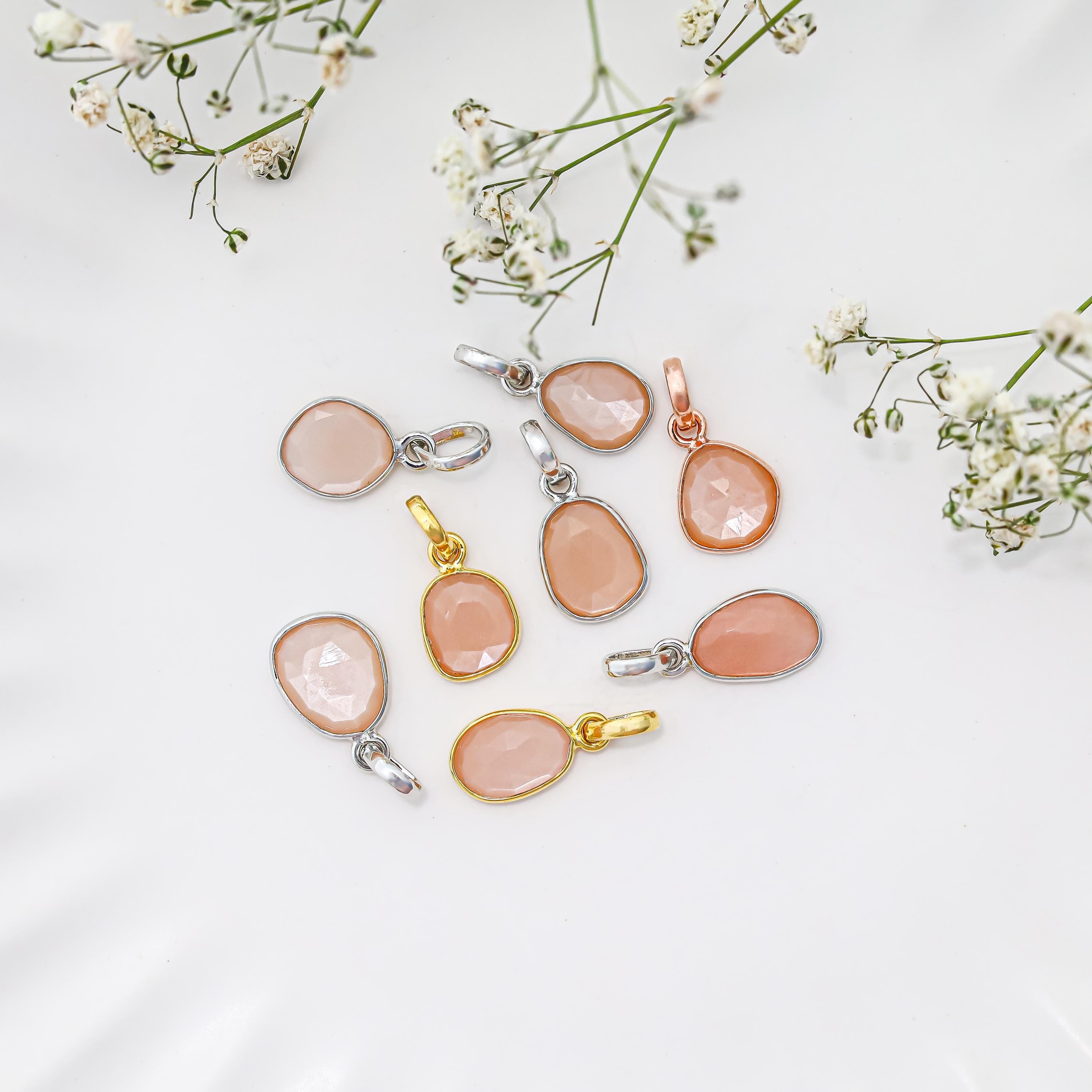 Peach Moonstone Teardrop Necklace: Sterling Silver Minimalist Pendant