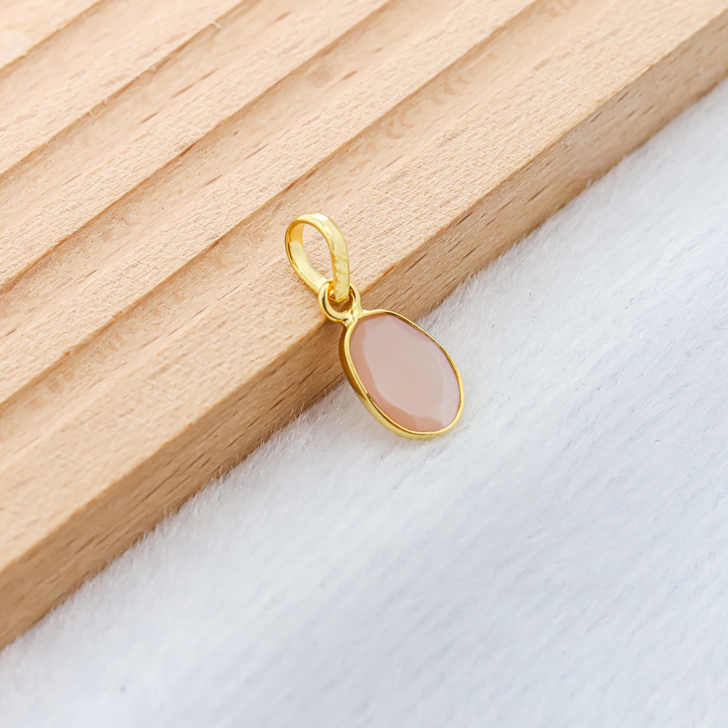 Peach Moonstone Teardrop Necklace: Sterling Silver Minimalist Pendant