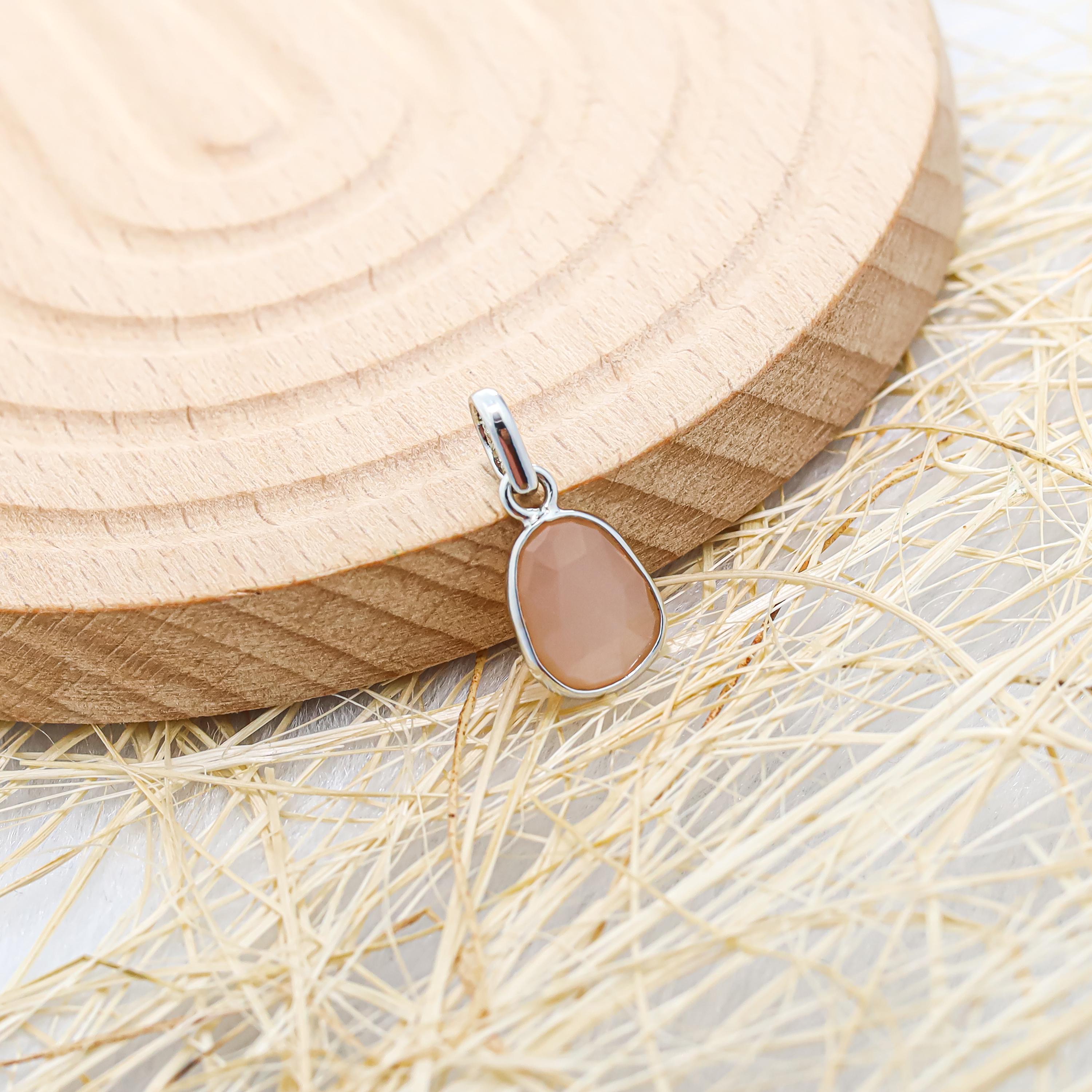 Peach Moonstone Teardrop Necklace: Sterling Silver Minimalist Pendant