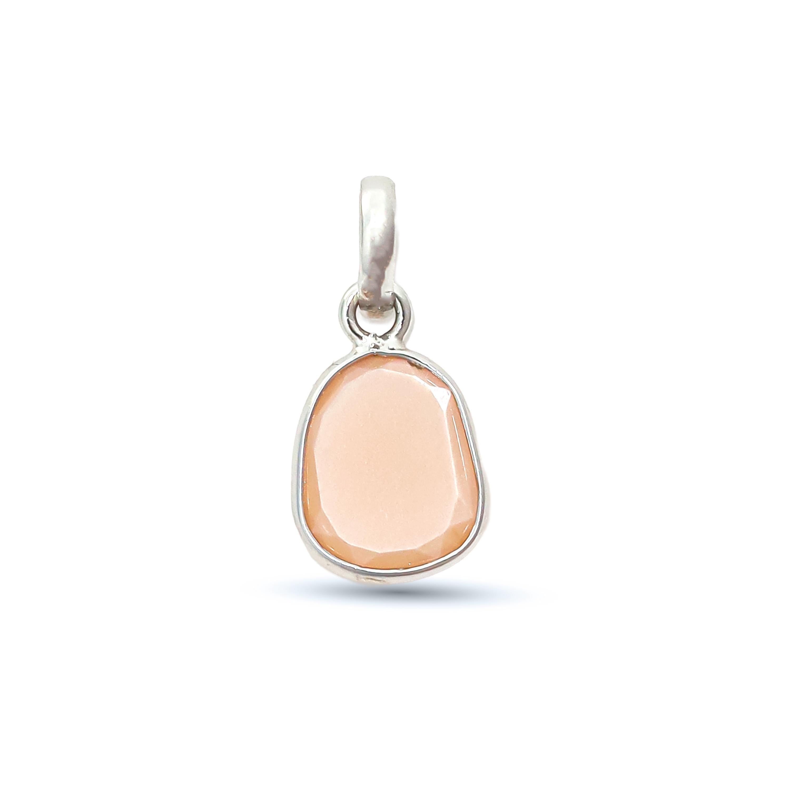 Peach Moonstone Teardrop Necklace: Sterling Silver Minimalist Pendant