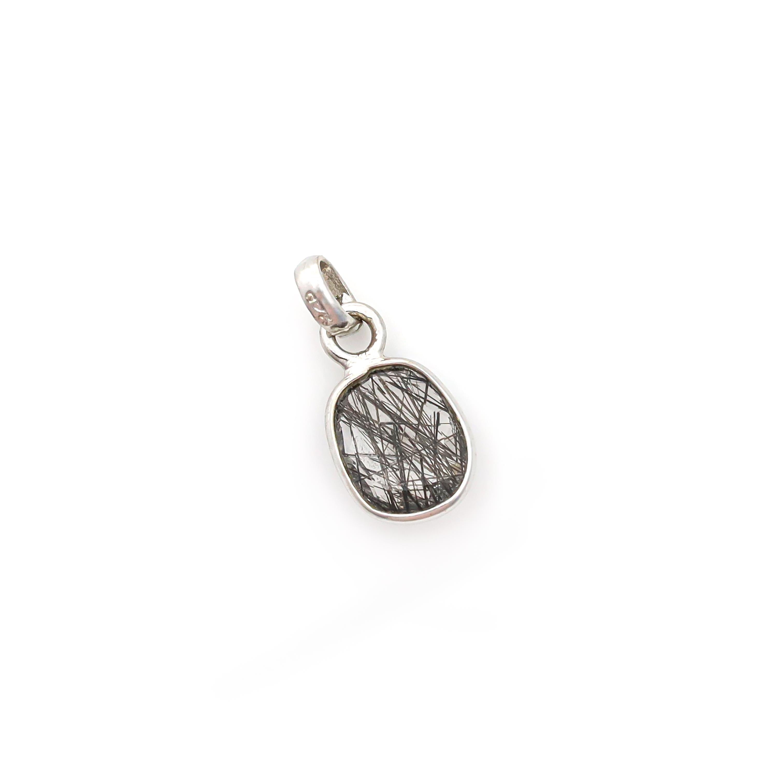 Black Rutile Rose Cut Pendant: Sterling Silver Gemstone Necklace