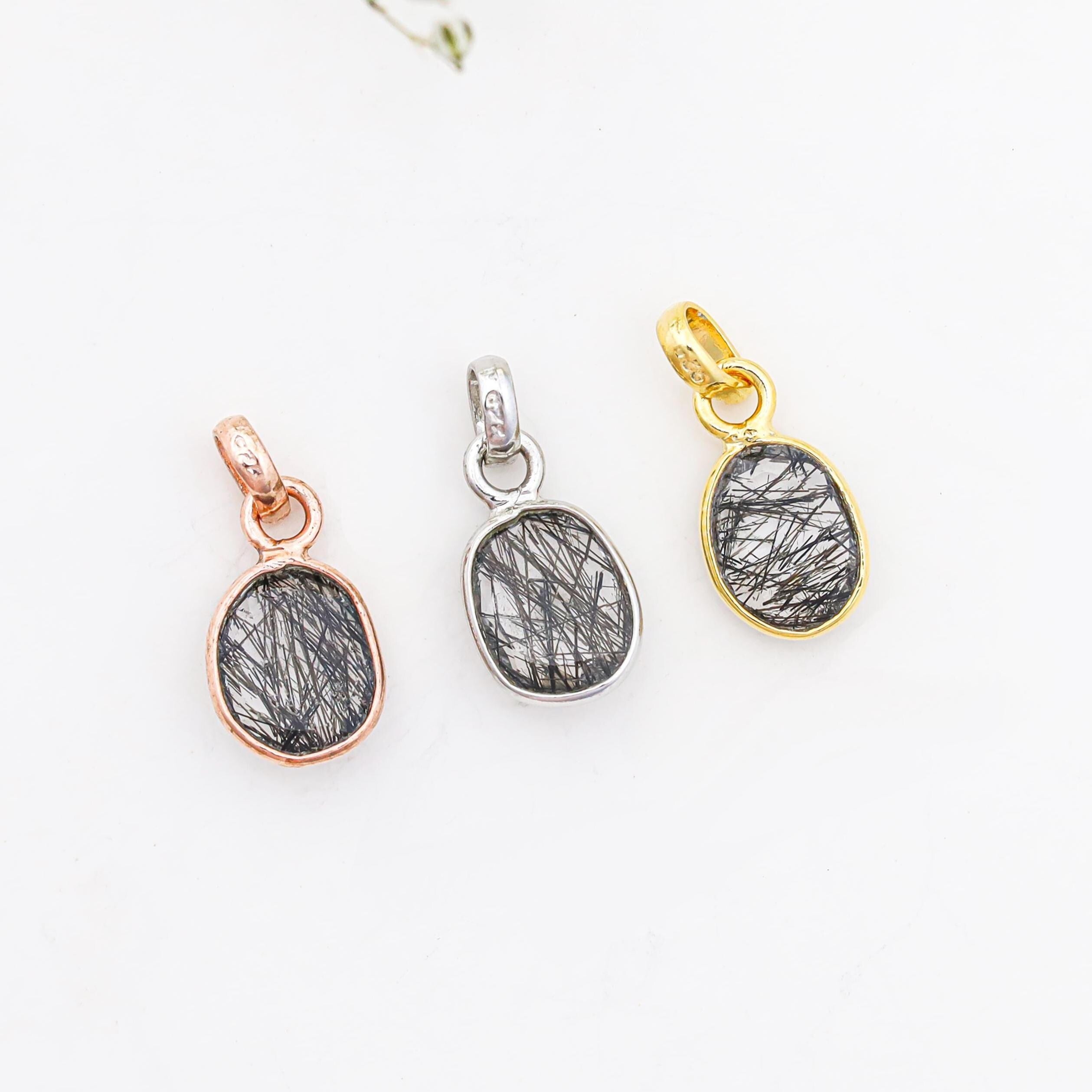Black Rutile Rose Cut Pendant: Sterling Silver Gemstone Necklace