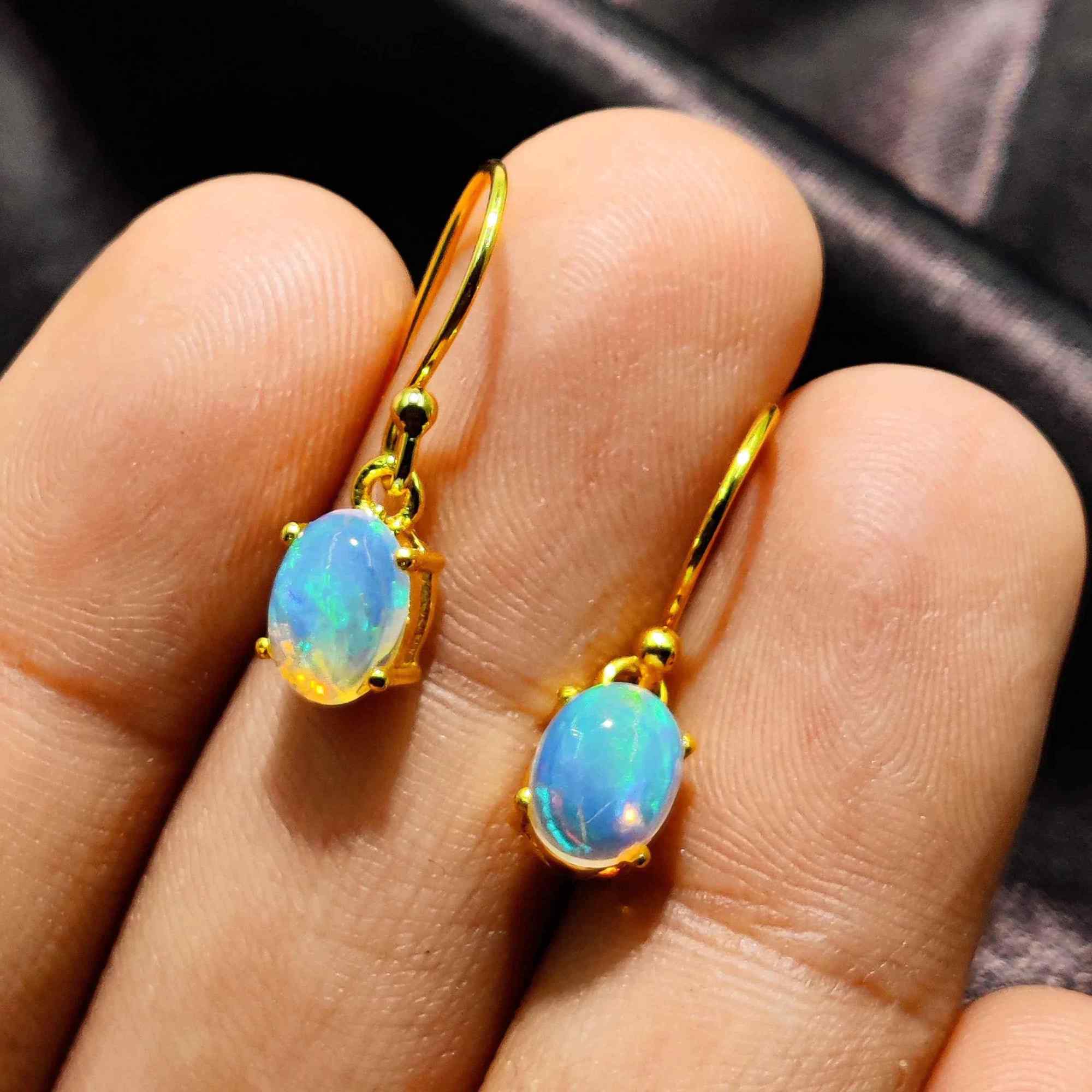 Ethiopian Opal Silver Earrings in 925 Sterling Silver - October Birthstone 6x8mm Opal Jewelry -  Himalya Quartz