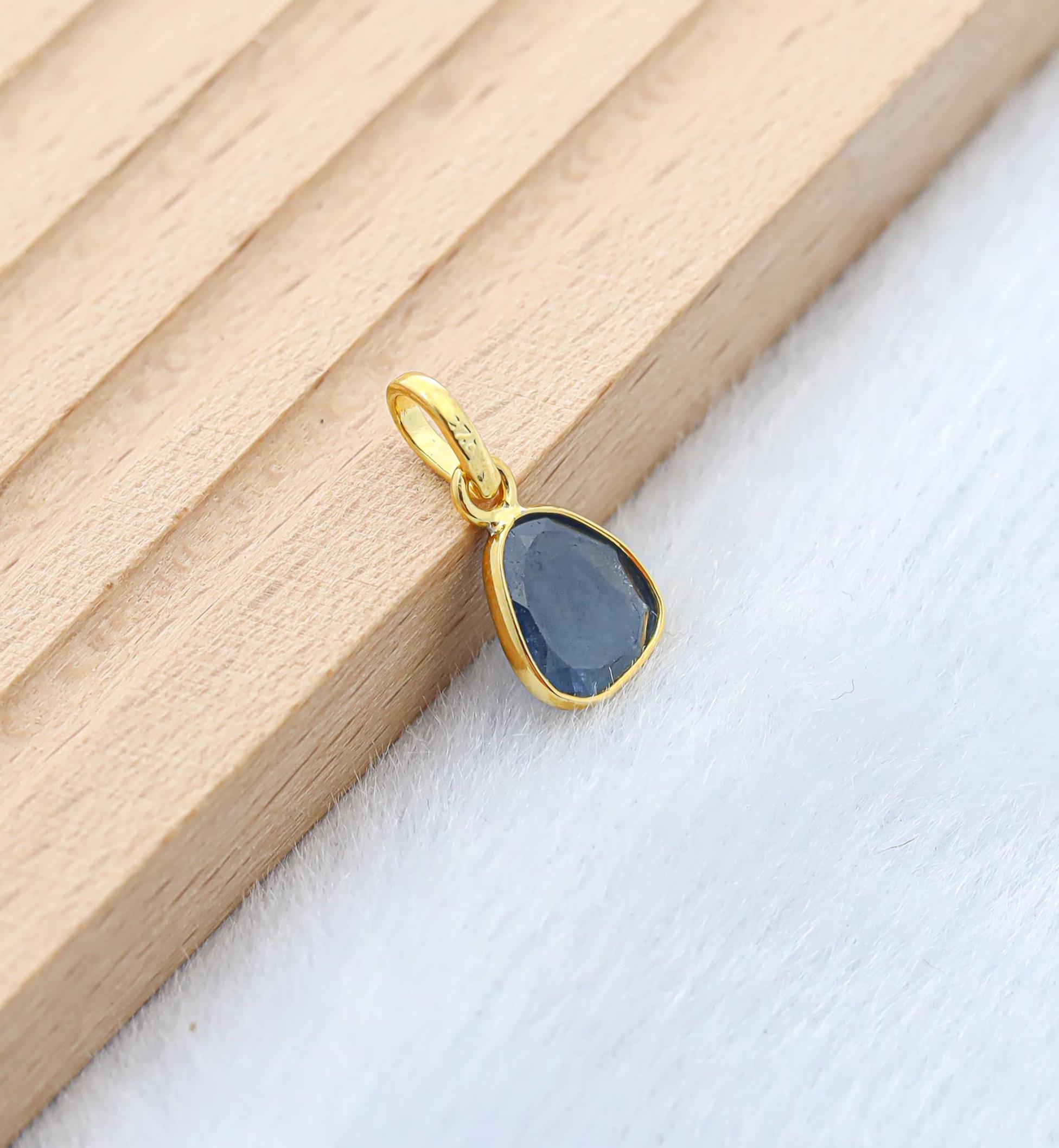 Minimalist Blue Sapphire Pendant: Sterling Silver Gemstone Jewelry