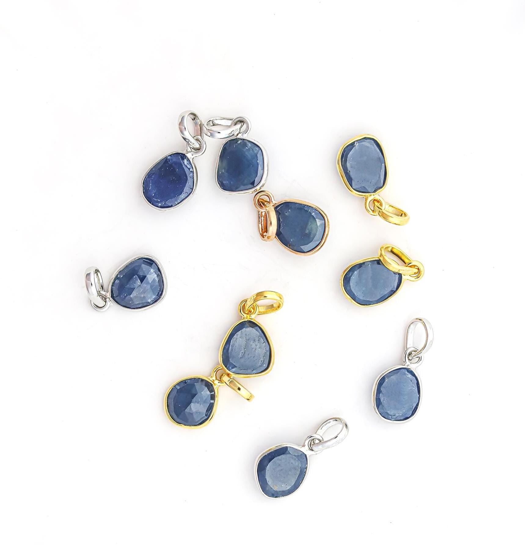 Minimalist Blue Sapphire Pendant: Sterling Silver Gemstone Jewelry