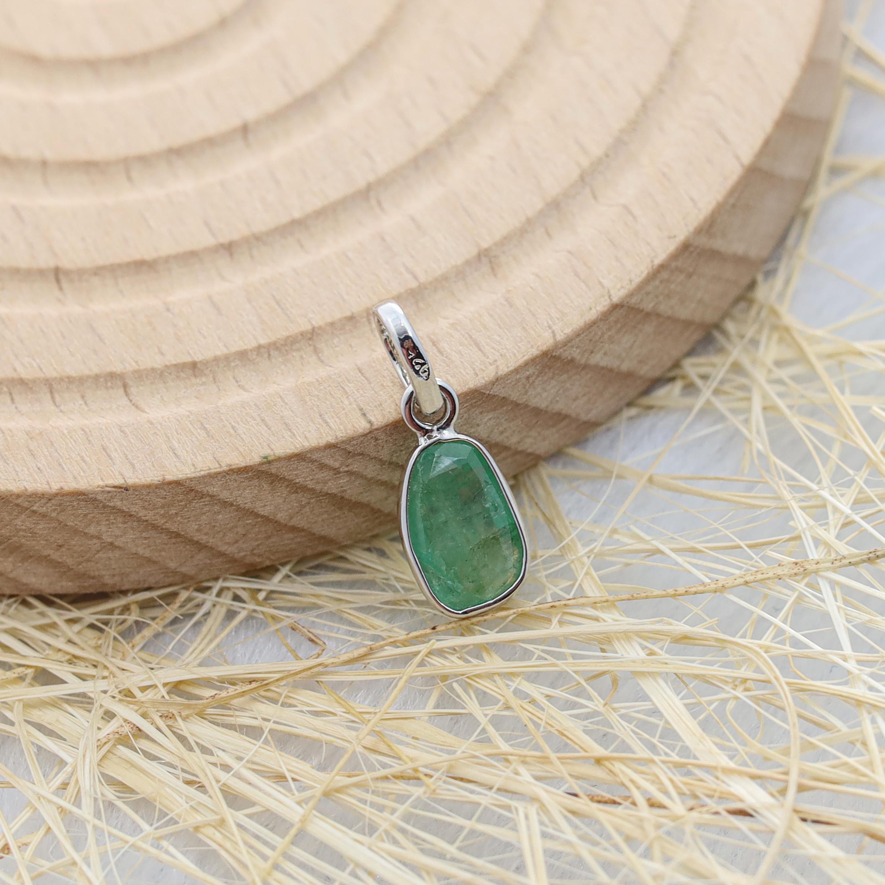 Natural Emerald Pendant: 925 Sterling Silver, Single Stone Necklace