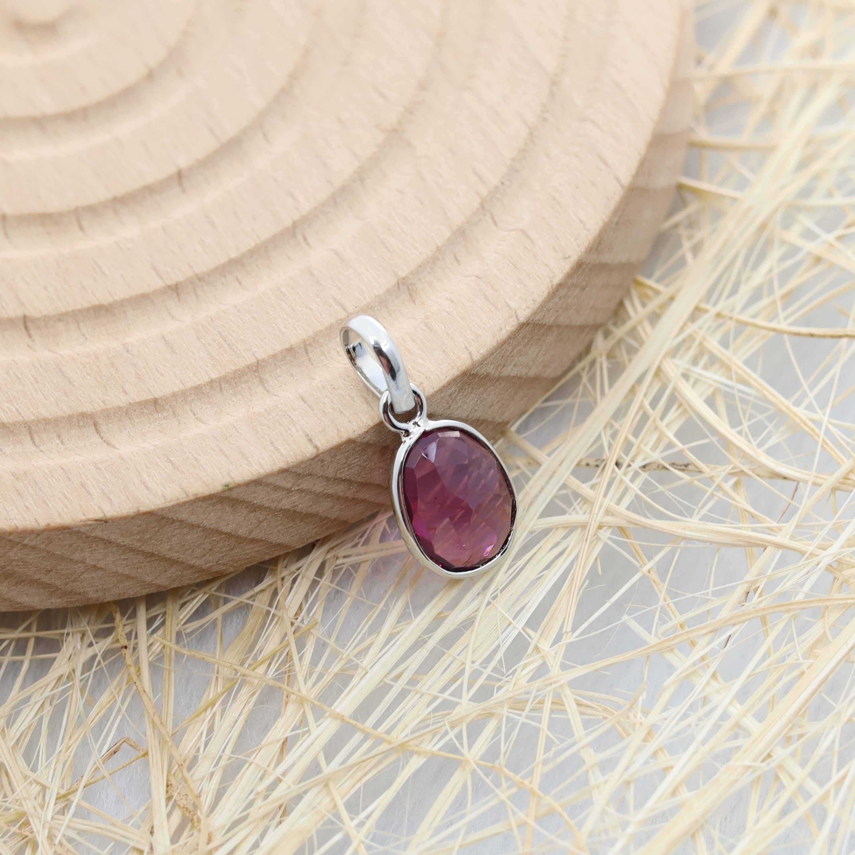 Natural Rhodolite Garnet Pendant: 925 Sterling Silver, Rose Cut Gemstone