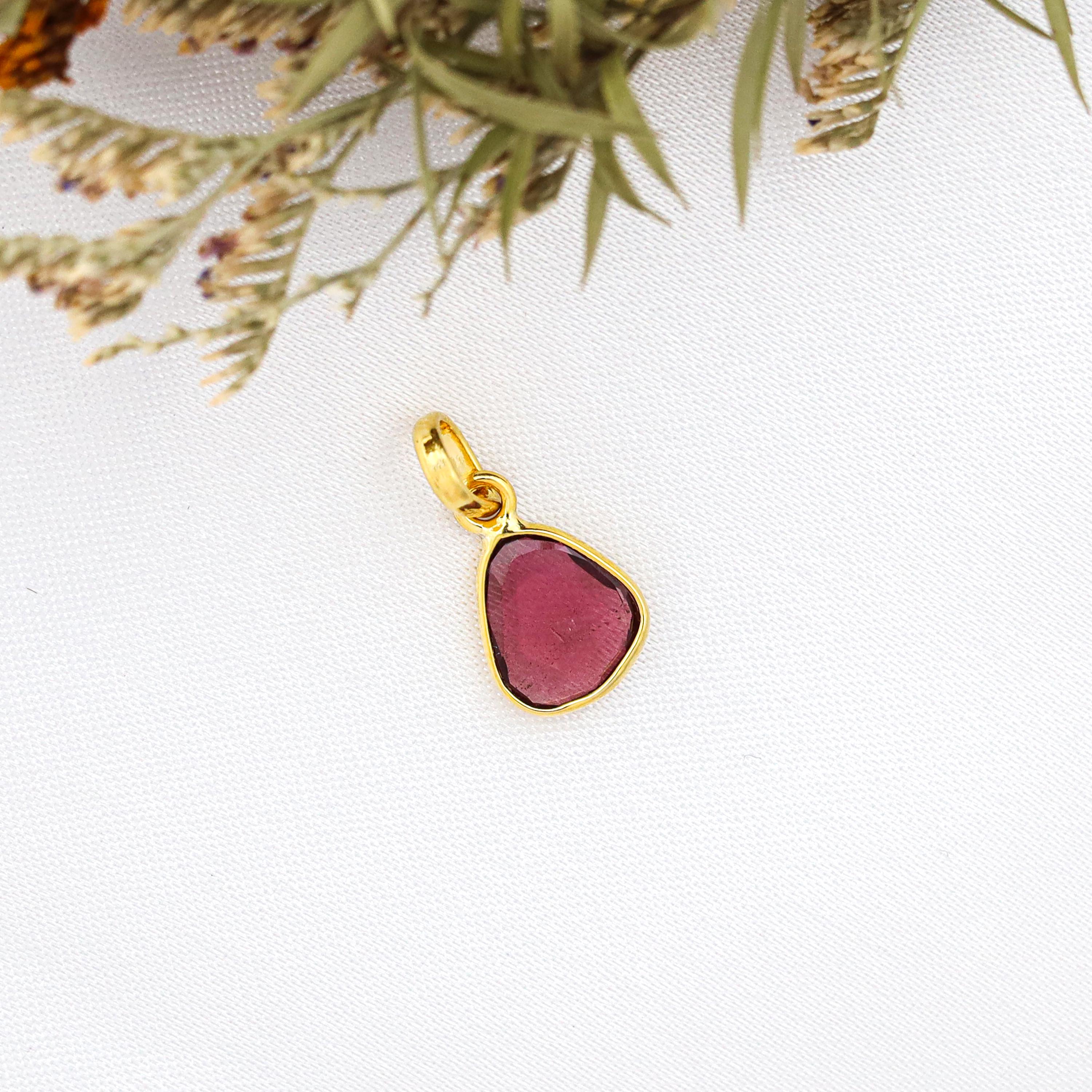 Natural Rhodolite Garnet Pendant: 925 Sterling Silver, Rose Cut Gemstone
